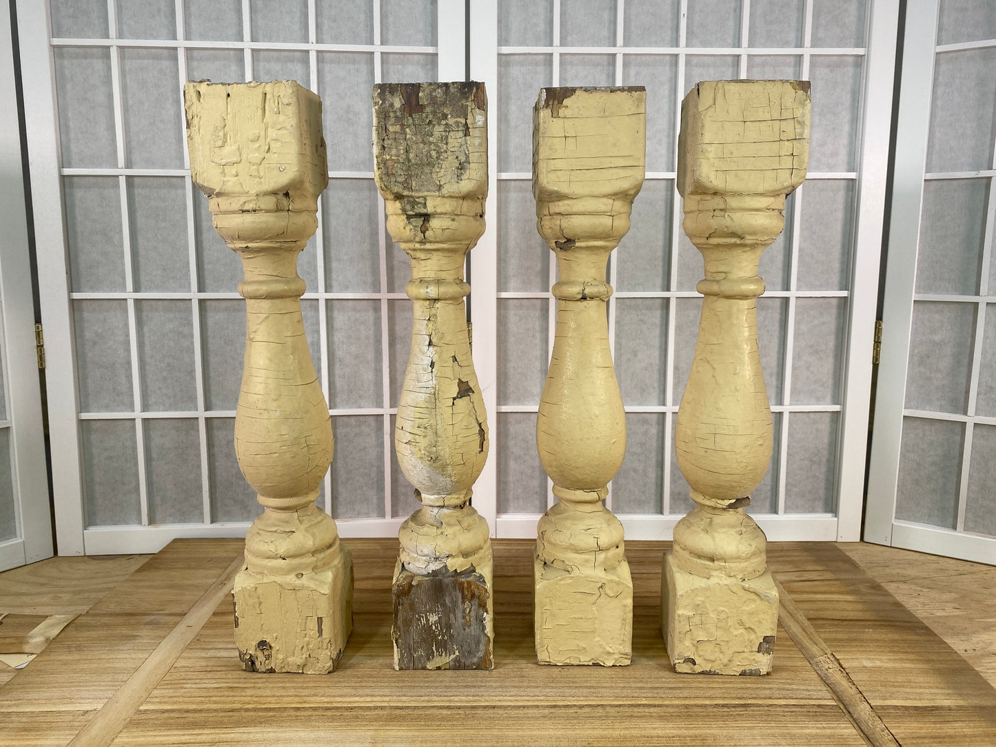 Balusters - 4 Rustic Cream Wood Balusters Architectural Salvage Spindles Porch Trim, E by The Old Grainery (art and craft,...
