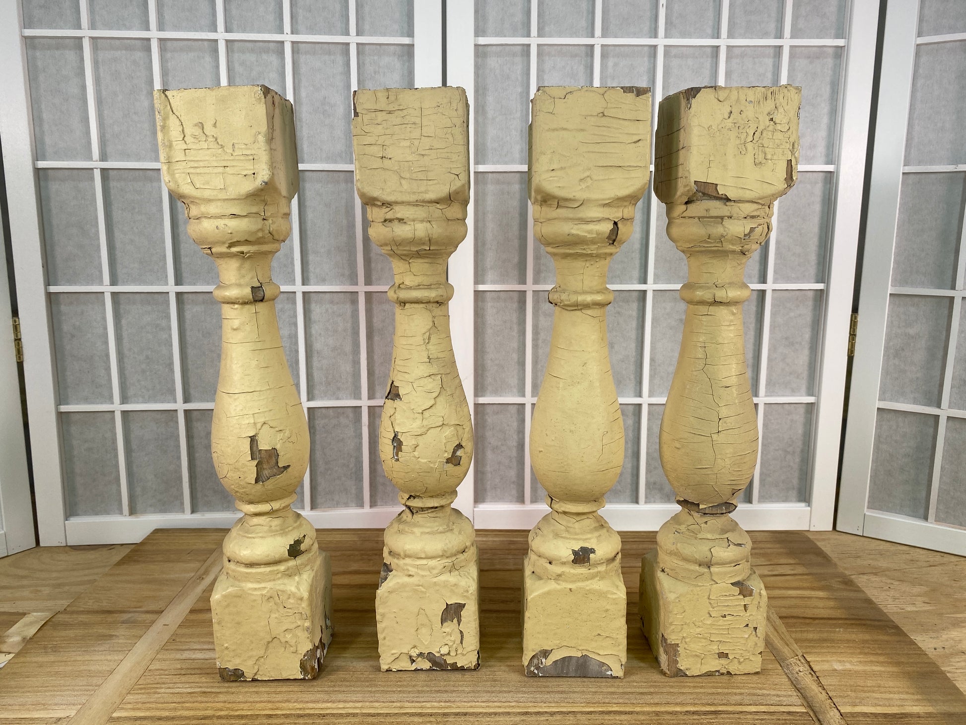 Balusters - 4 Rustic Cream Wood Balusters Architectural Salvage Spindles Porch Trim, E by The Old Grainery (art and craft,...