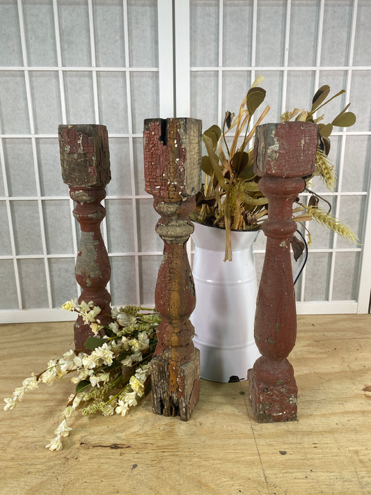 Balusters - 3 Rustic Red Wood Balusters Architectural Salvage Spindles Porch Trim A35 by The Old Grainery (Architectural,...