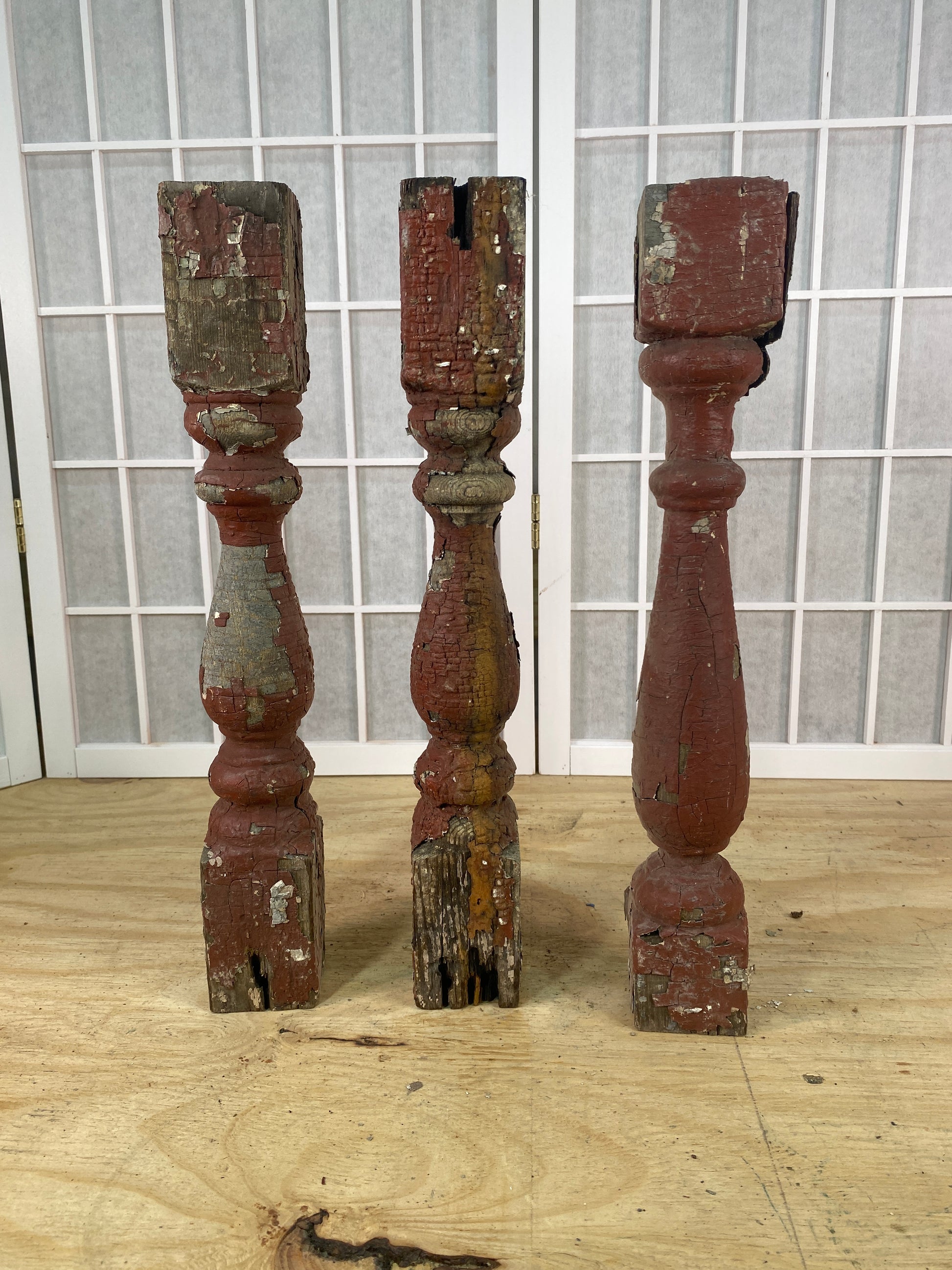 Balusters - 3 Rustic Red Wood Balusters Architectural Salvage Spindles Porch Trim A35 by The Old Grainery (Architectural,...