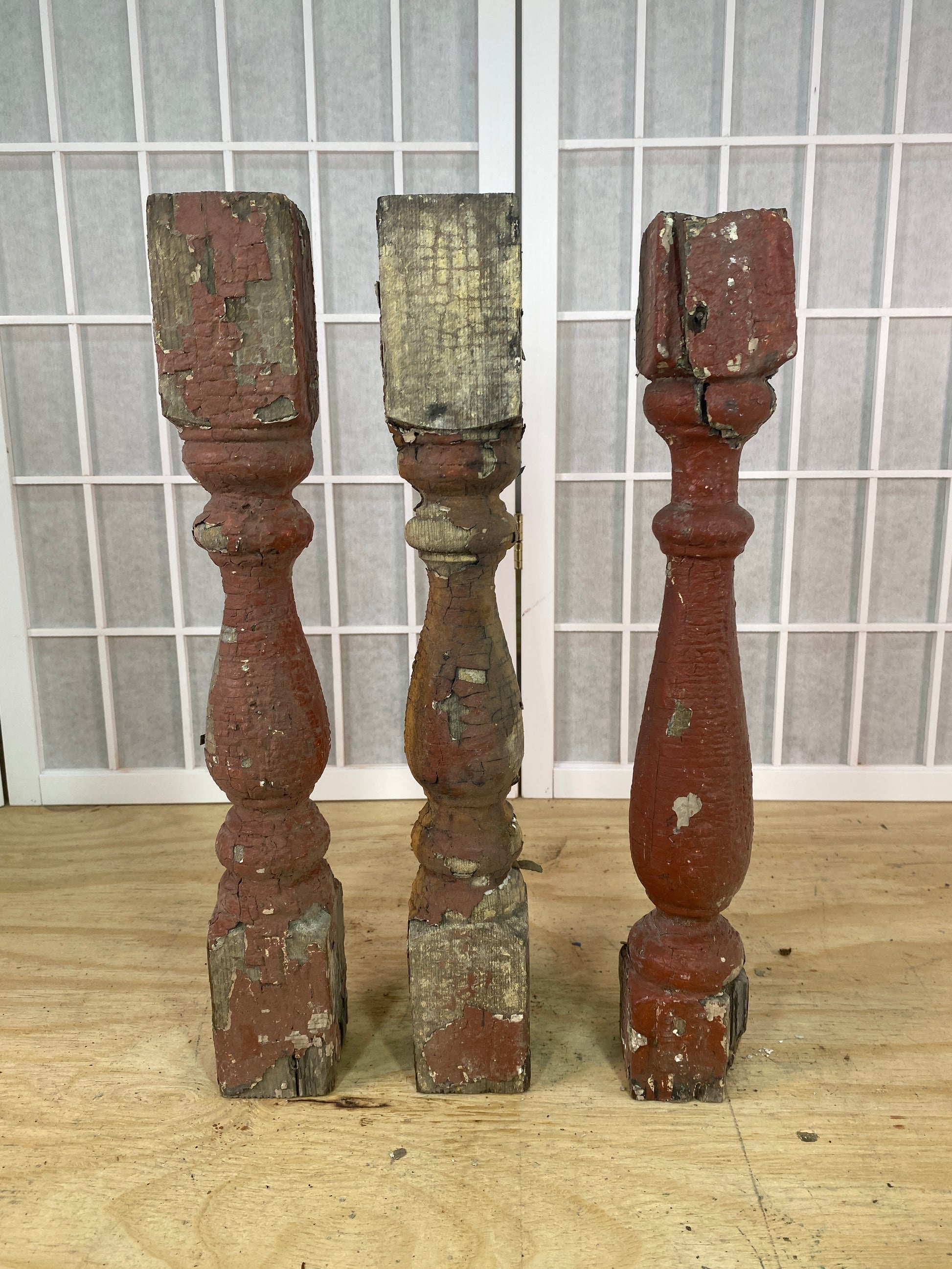 Balusters - 3 Rustic Red Wood Balusters Architectural Salvage Spindles Porch Trim A35 by The Old Grainery (Architectural,...