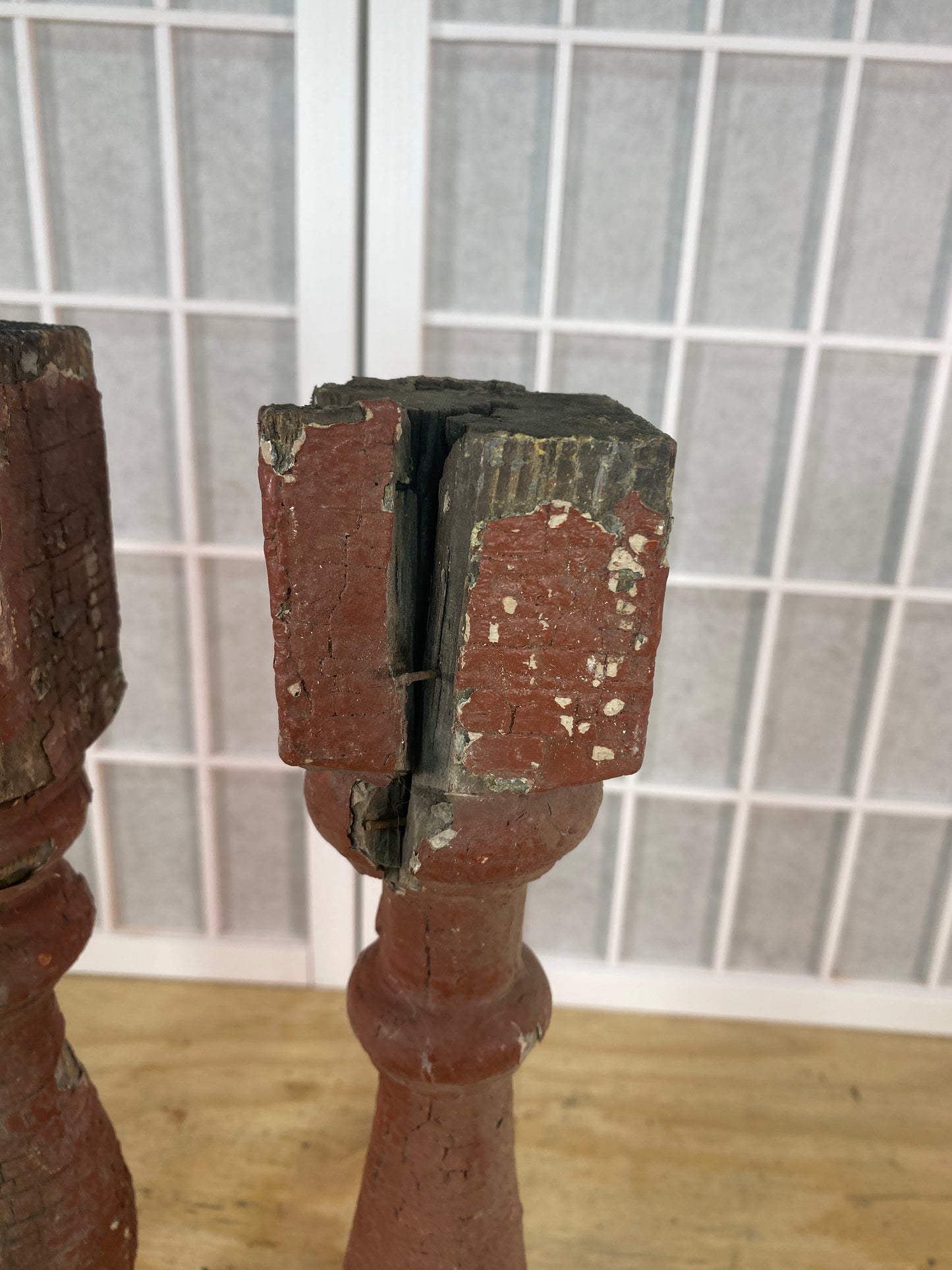 Balusters - 3 Rustic Red Wood Balusters Architectural Salvage Spindles Porch Trim A35 by The Old Grainery (Architectural,...