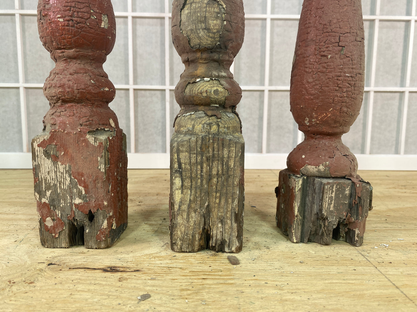 Balusters - 3 Rustic Red Wood Balusters Architectural Salvage Spindles Porch Trim A35 by The Old Grainery (Architectural,...