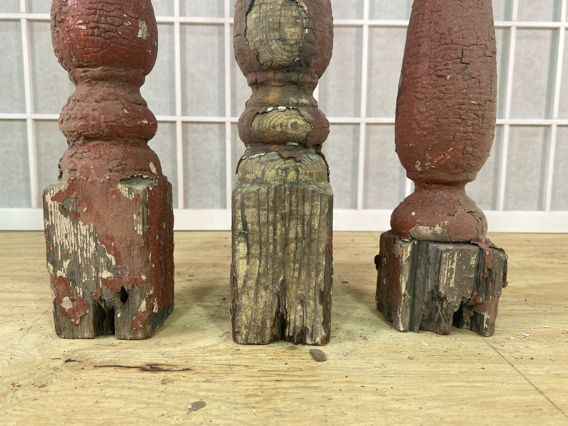 Balusters - 3 Rustic Red Wood Balusters Architectural Salvage Spindles Porch Trim A35 by The Old Grainery (Architectural,...