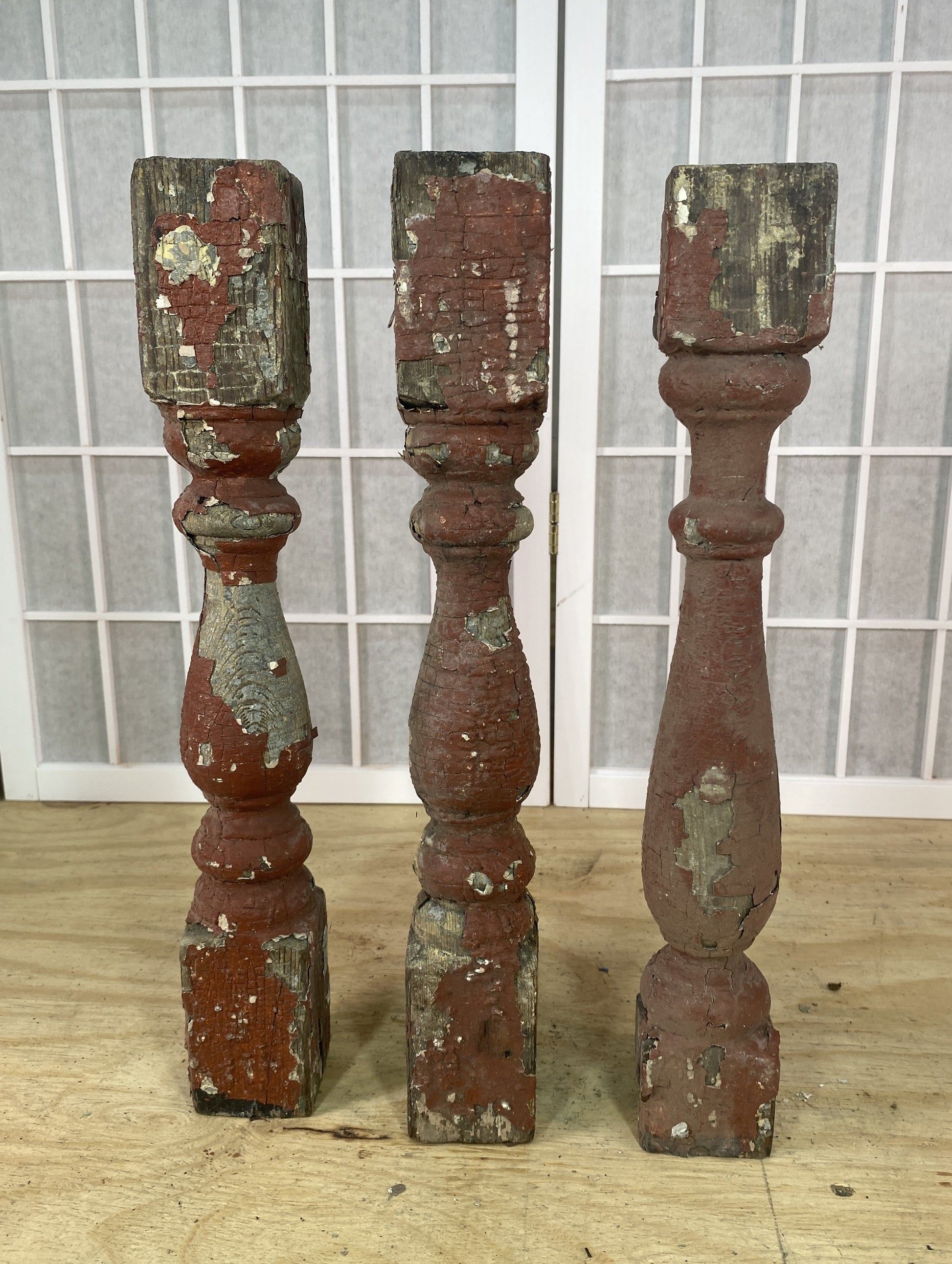 Balusters - 3 Rustic Red Wood Balusters Architectural Salvage Spindles Porch Trim A35 by The Old Grainery (Architectural,...