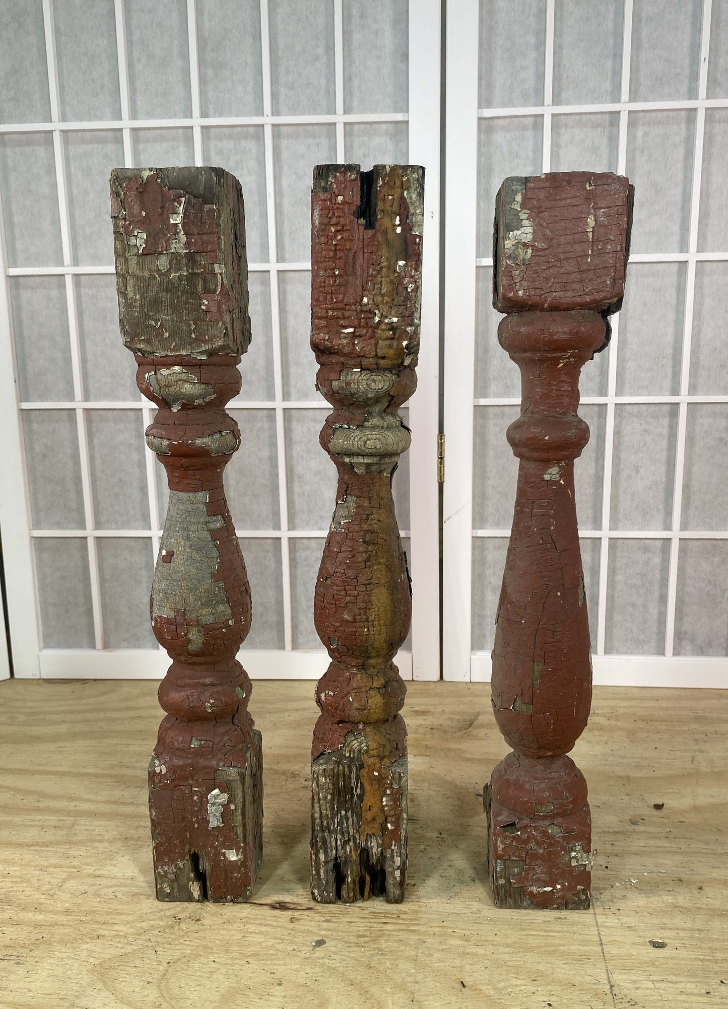 Balusters - 3 Rustic Red Wood Balusters Architectural Salvage Spindles Porch Trim A35 by The Old Grainery (Architectural,...
