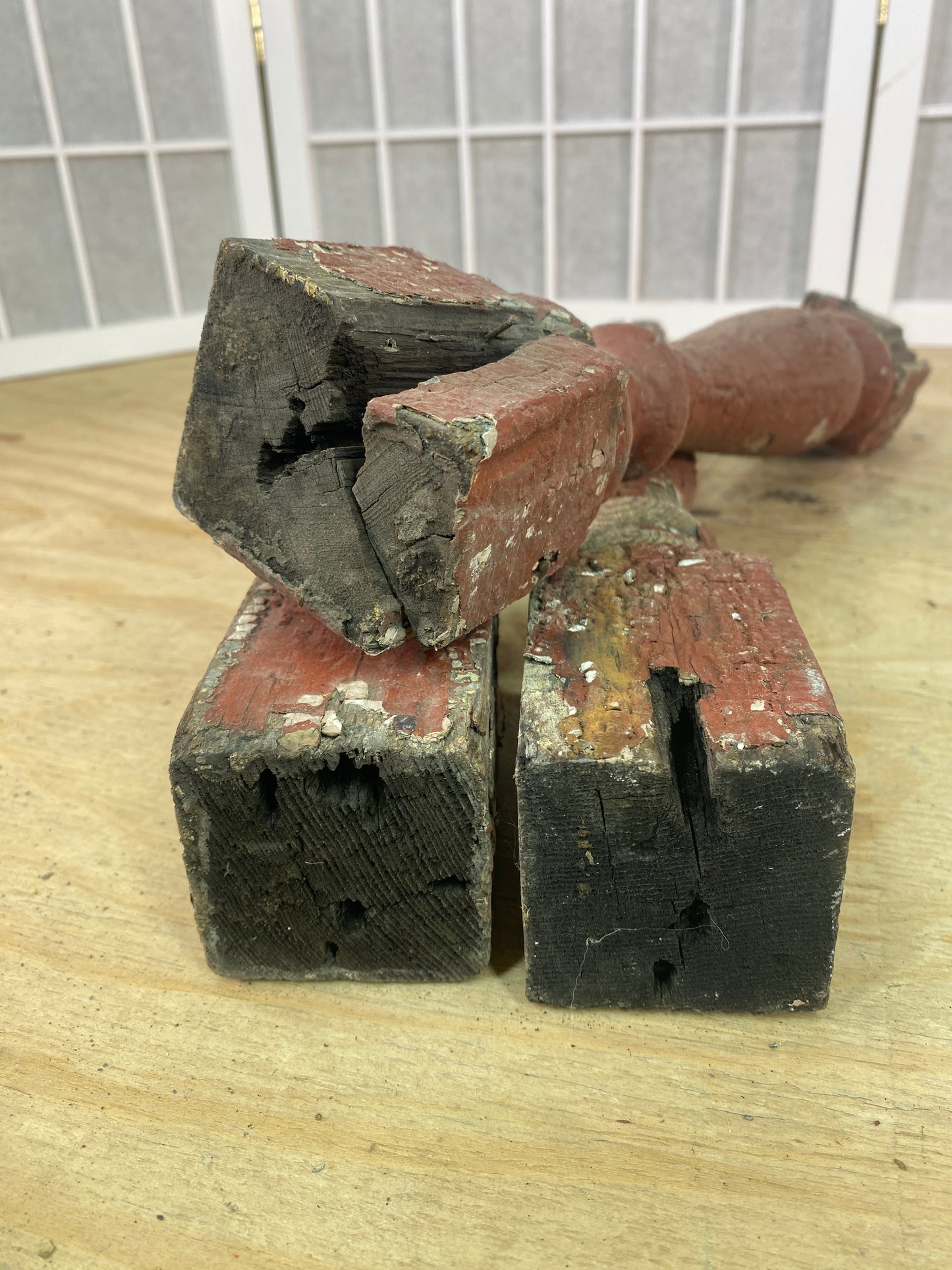Balusters - 3 Rustic Red Wood Balusters Architectural Salvage Spindles Porch Trim A35 by The Old Grainery (Architectural,...