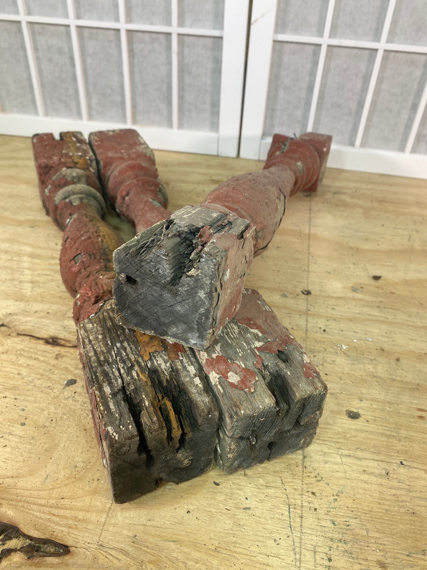 Balusters - 3 Rustic Red Wood Balusters Architectural Salvage Spindles Porch Trim A35 by The Old Grainery (Architectural,...