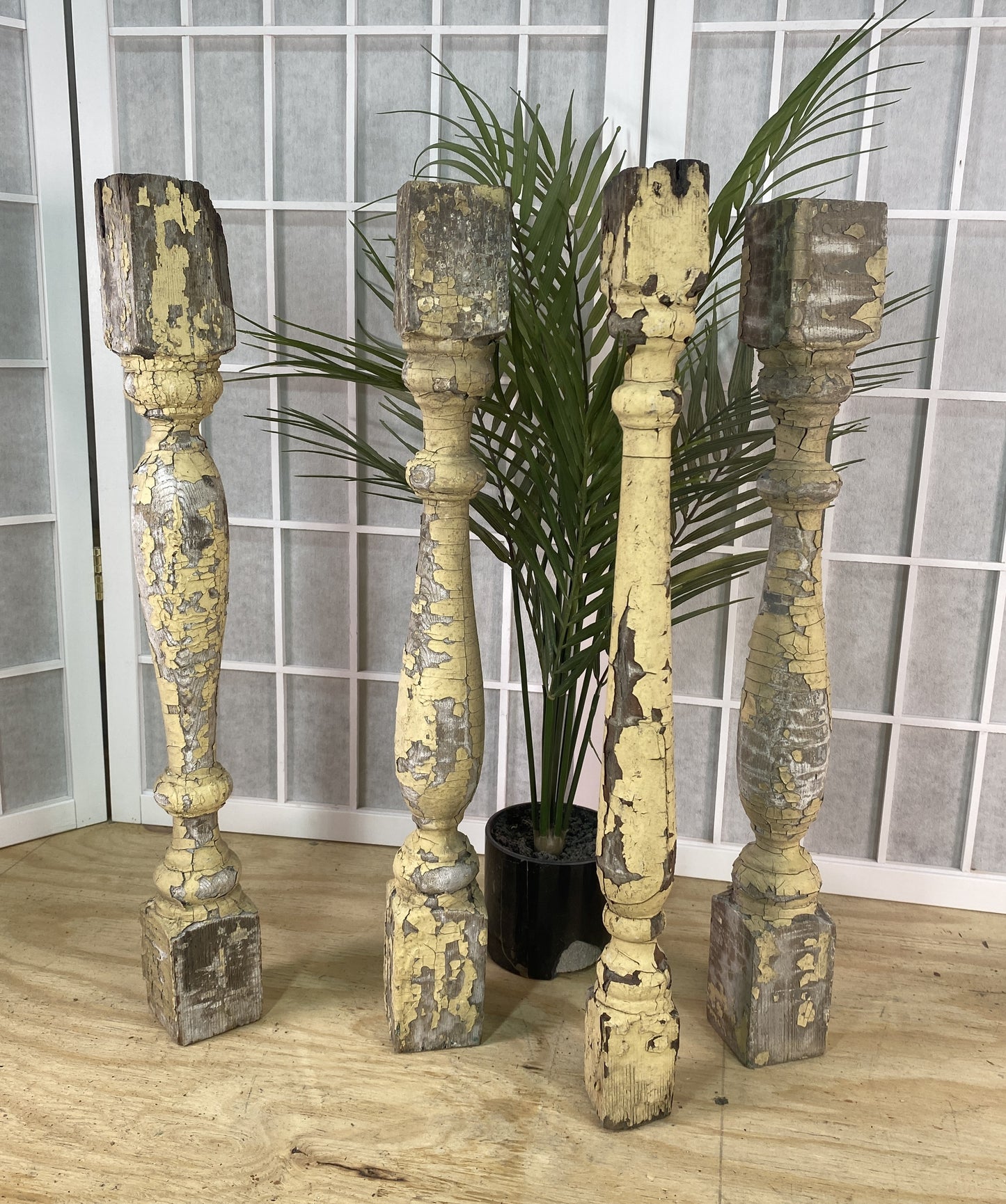 Balusters - 4 Vintage Yellow Wood Balusters, Reclaimed Spindles, Architectural Salvage, A26 by The Old Grainery (balusters...