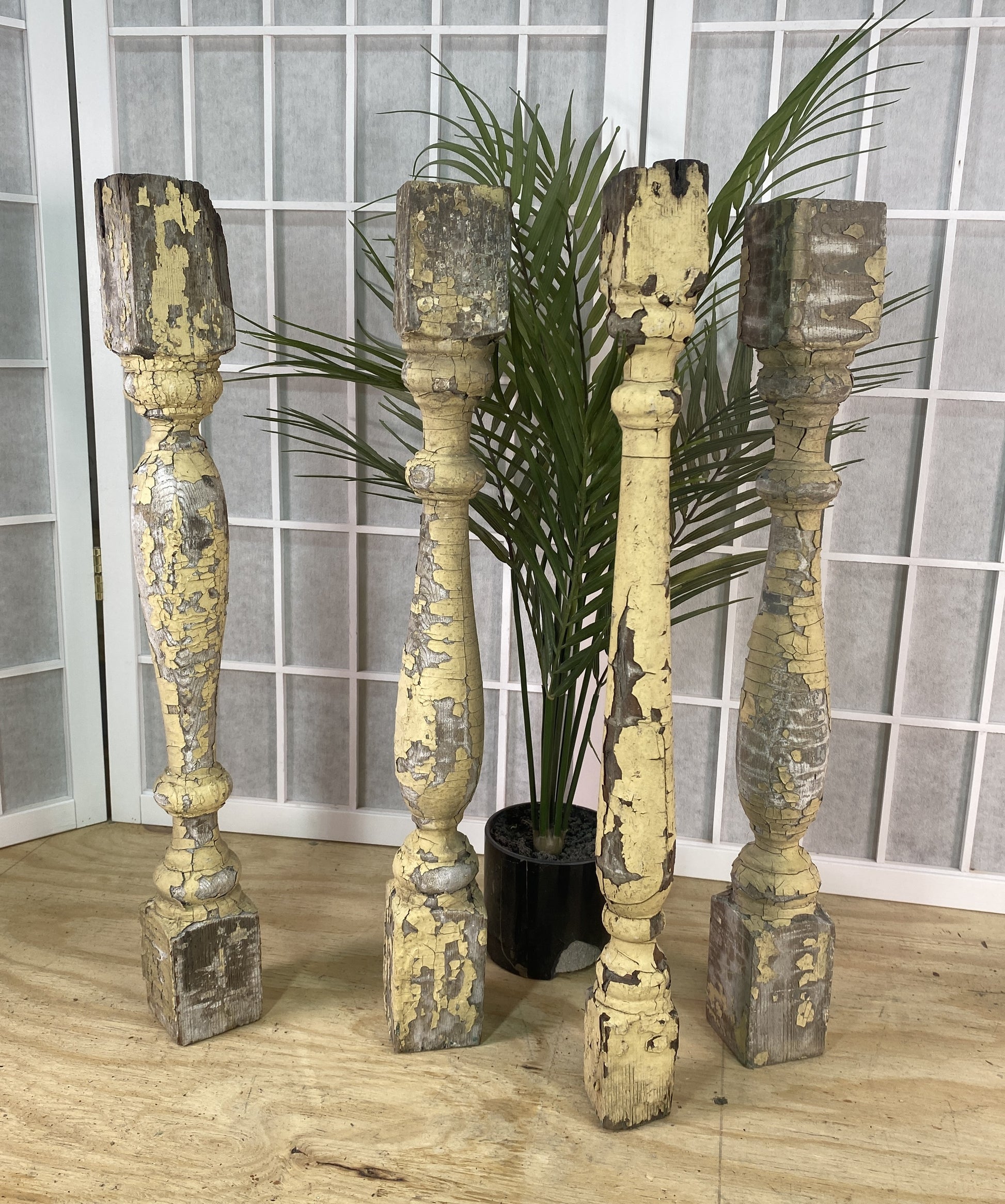 Balusters - 4 Vintage Yellow Wood Balusters, Reclaimed Spindles, Architectural Salvage, A26 by The Old Grainery (balusters...