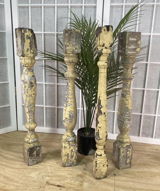 Balusters - 4 Vintage Yellow Wood Balusters, Reclaimed Spindles, Architectural Salvage, A26 by The Old Grainery (balusters...