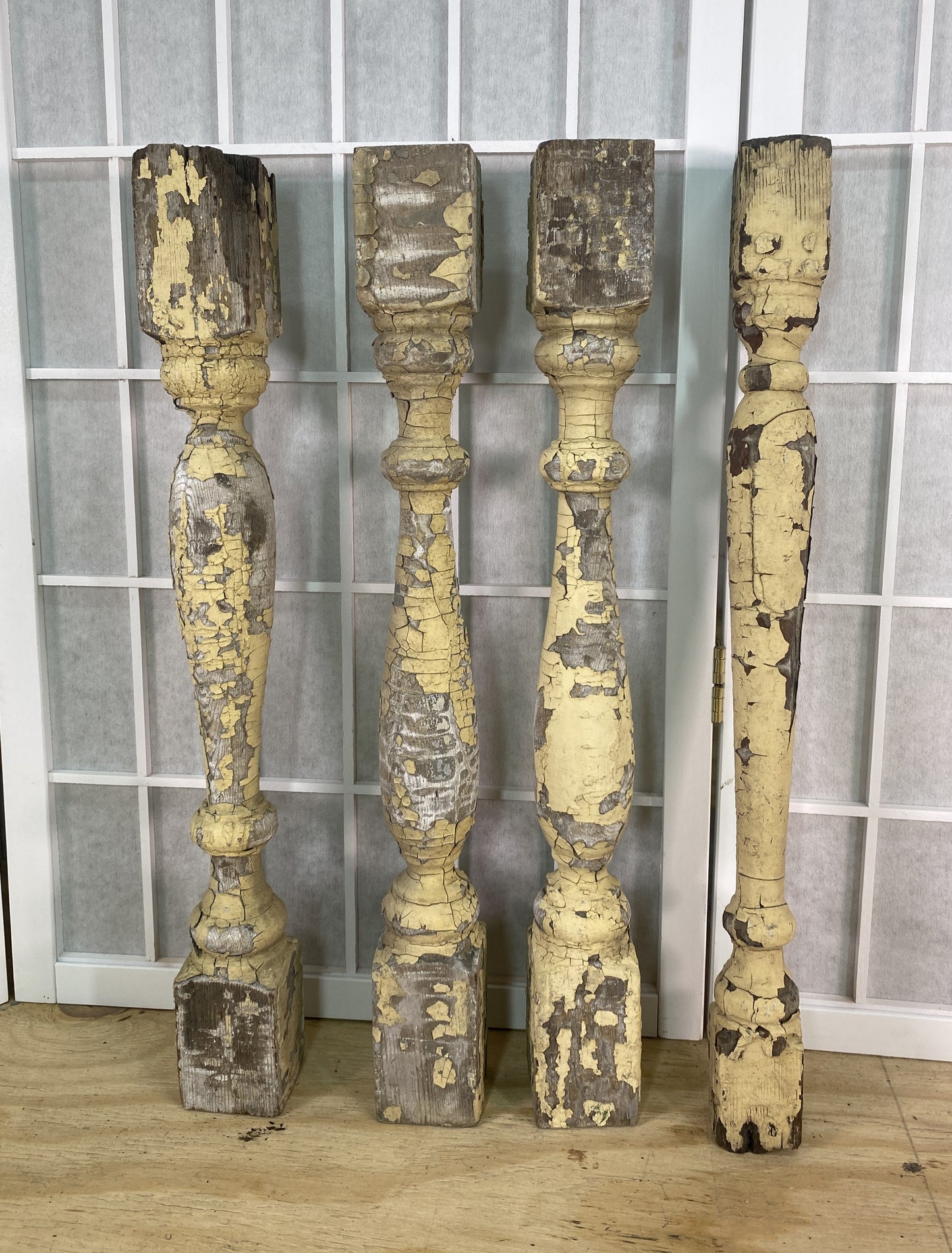 Balusters - 4 Vintage Yellow Wood Balusters, Reclaimed Spindles, Architectural Salvage, A26 by The Old Grainery (balusters...