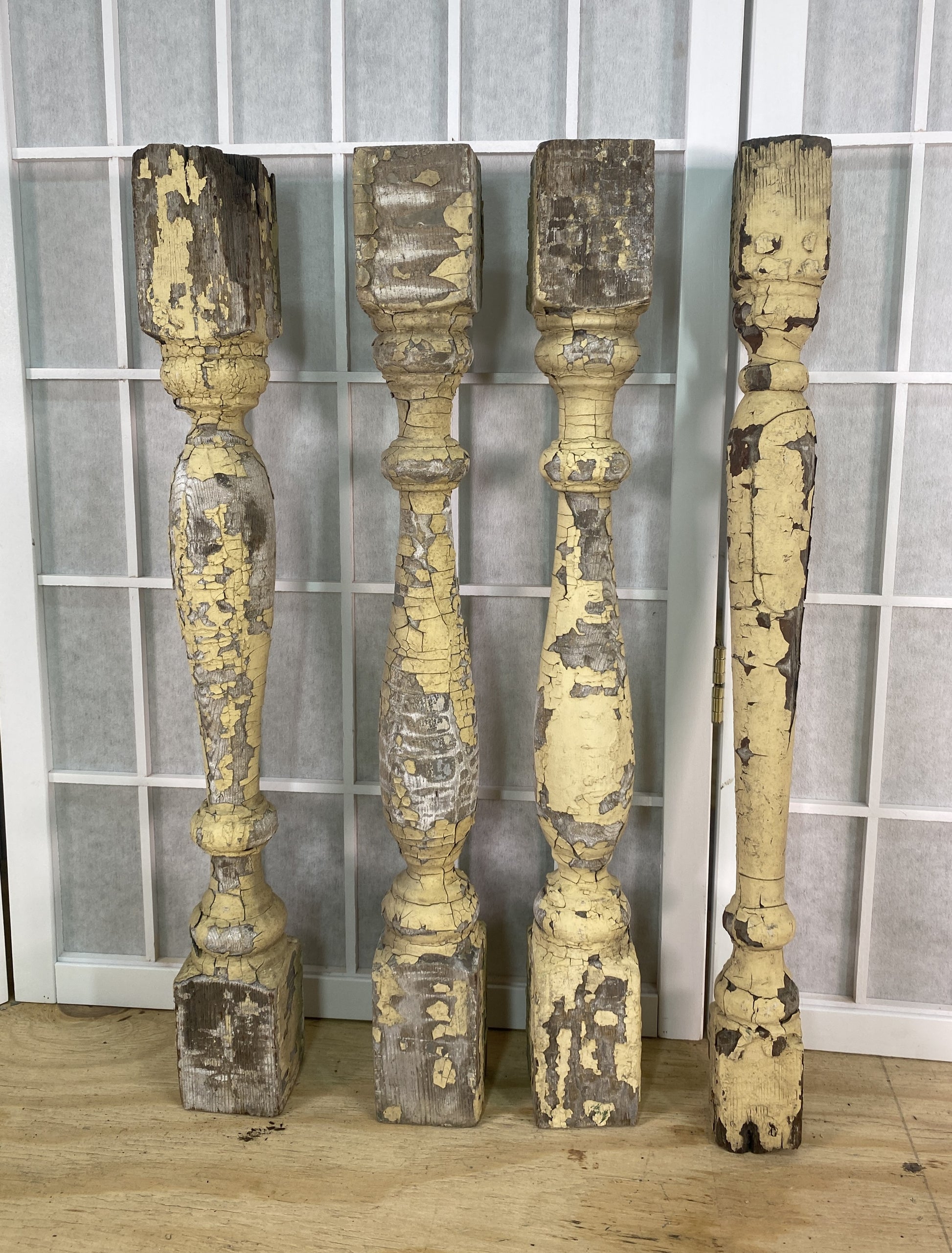 Balusters - 4 Vintage Yellow Wood Balusters, Reclaimed Spindles, Architectural Salvage, A26 by The Old Grainery (balusters...
