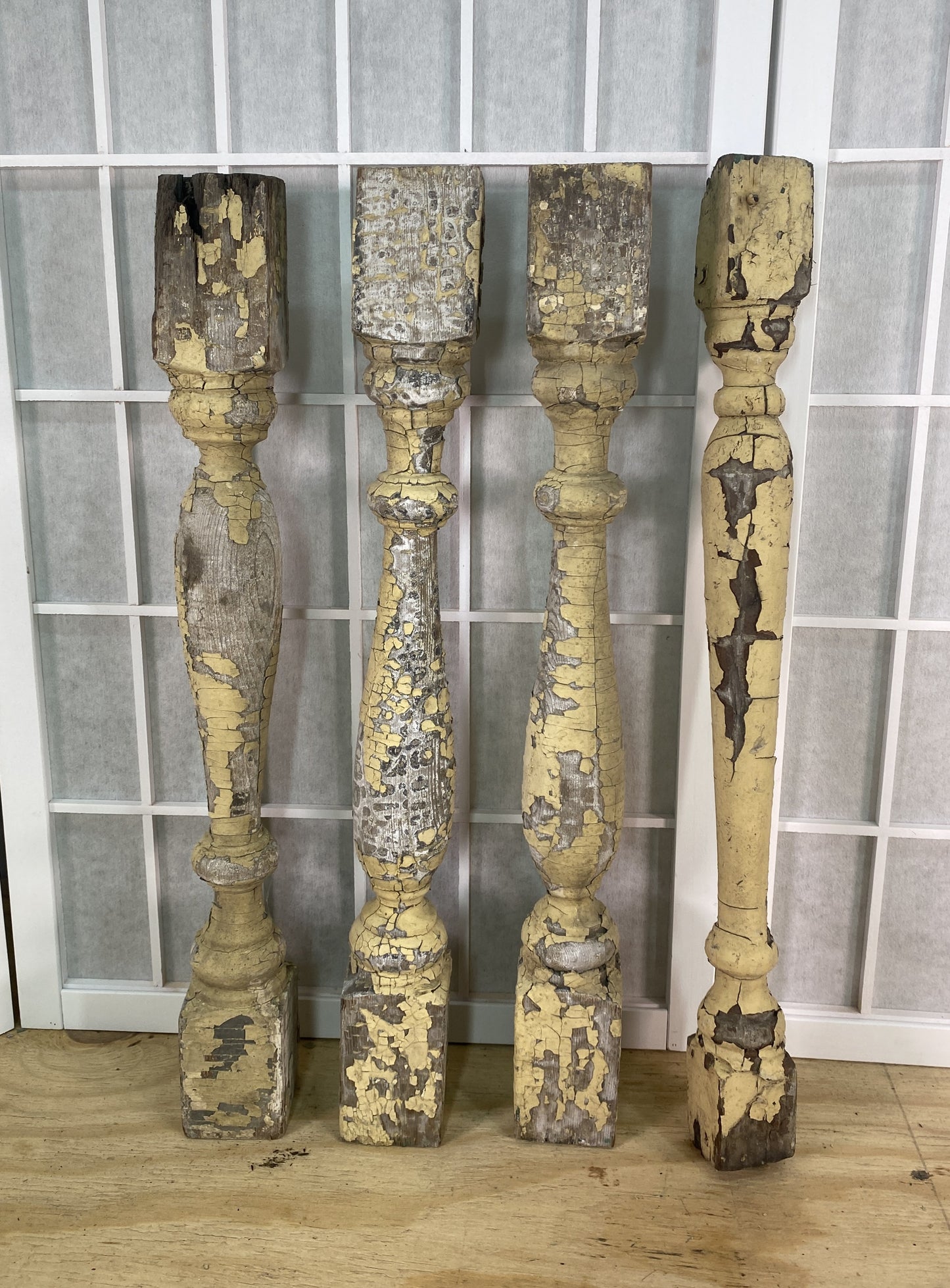Balusters - 4 Vintage Yellow Wood Balusters, Reclaimed Spindles, Architectural Salvage, A26 by The Old Grainery (balusters...