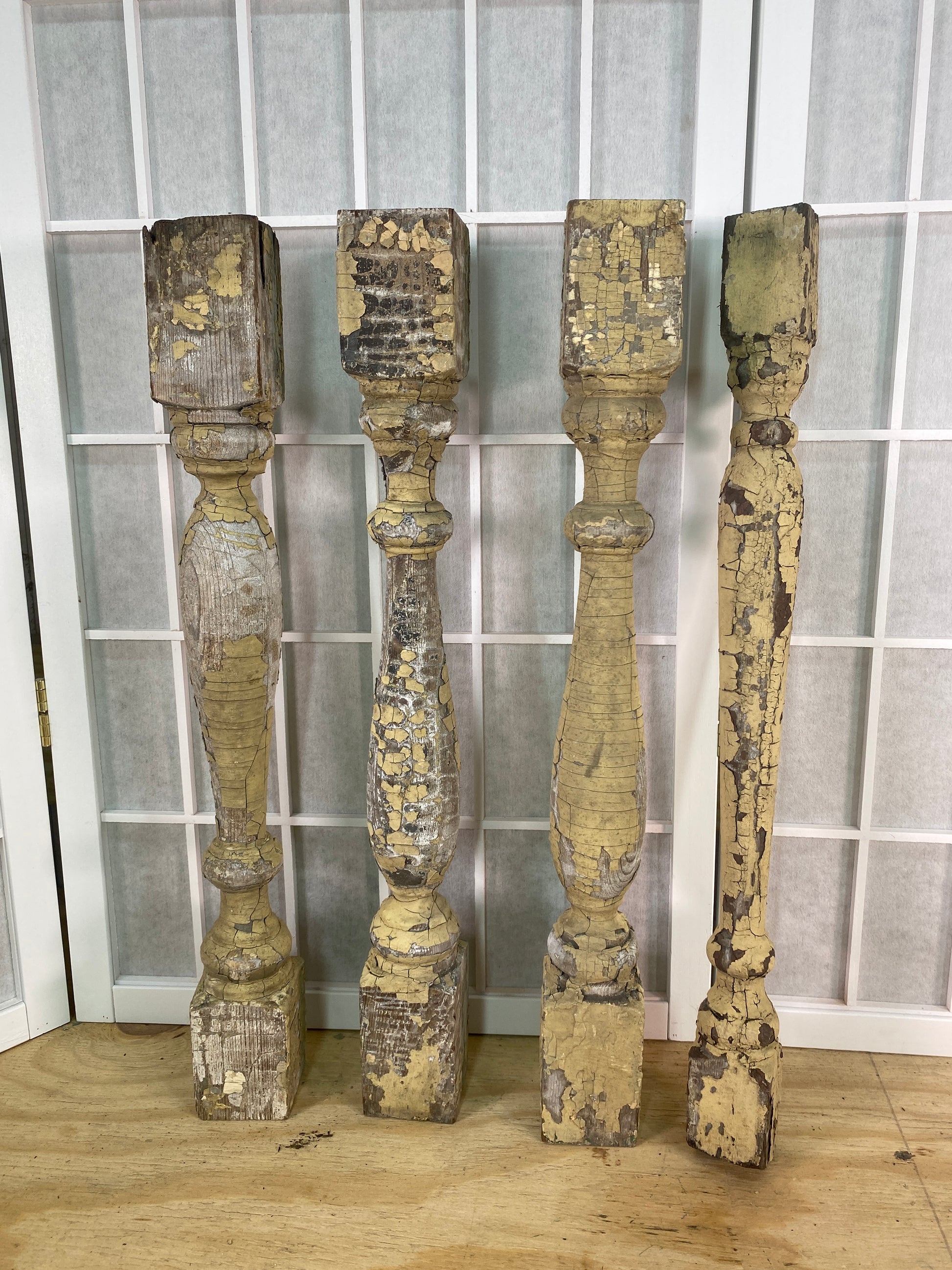 Balusters - 4 Vintage Yellow Wood Balusters, Reclaimed Spindles, Architectural Salvage, A26 by The Old Grainery (balusters...