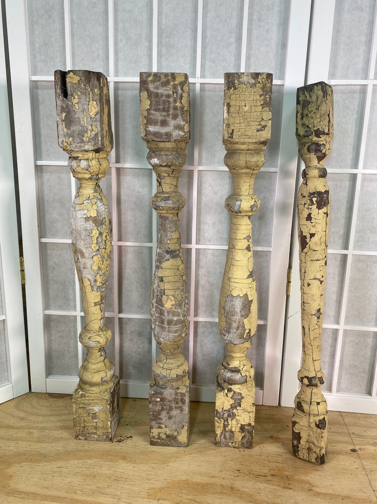 Balusters - 4 Vintage Yellow Wood Balusters, Reclaimed Spindles, Architectural Salvage, A26 by The Old Grainery (balusters...