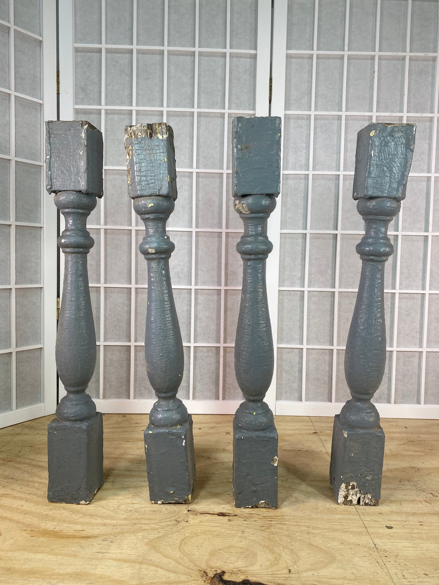 Balusters - 4 Vintage Gray Wood Balusters, Reclaimed Spindles, Architectural Salvage, B by The Old Grainery (Architectural...