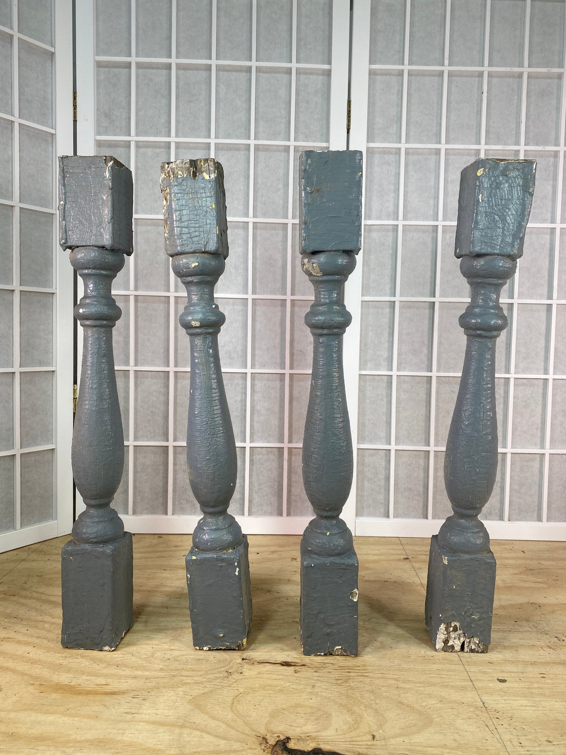 Balusters - 4 Vintage Gray Wood Balusters, Reclaimed Spindles, Architectural Salvage, B by The Old Grainery (Architectural...