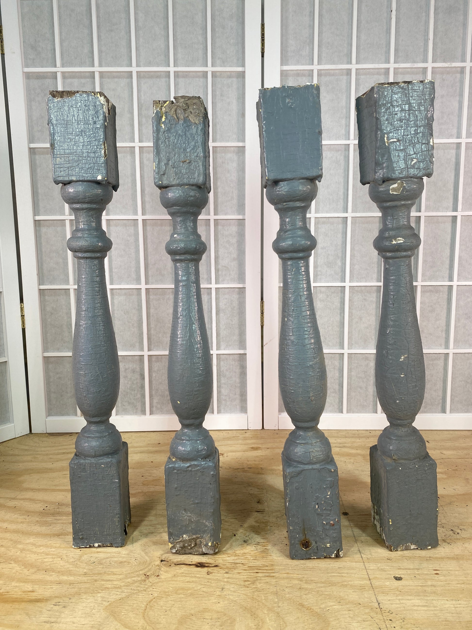 Balusters - 4 Vintage Gray Wood Balusters, Reclaimed Spindles, Architectural Salvage, B by The Old Grainery (Architectural...