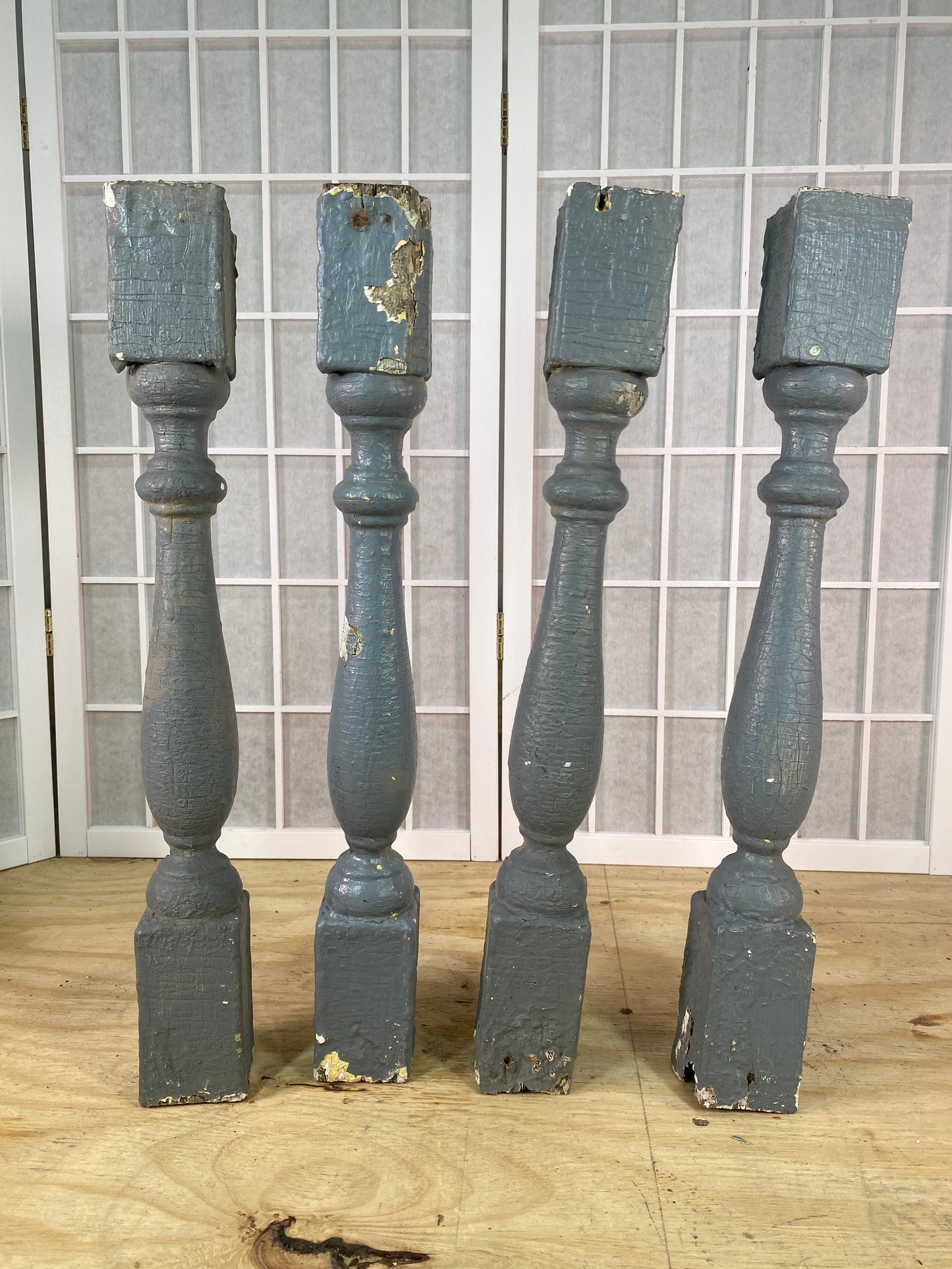 Balusters - 4 Vintage Gray Wood Balusters, Reclaimed Spindles, Architectural Salvage, B by The Old Grainery (Architectural...