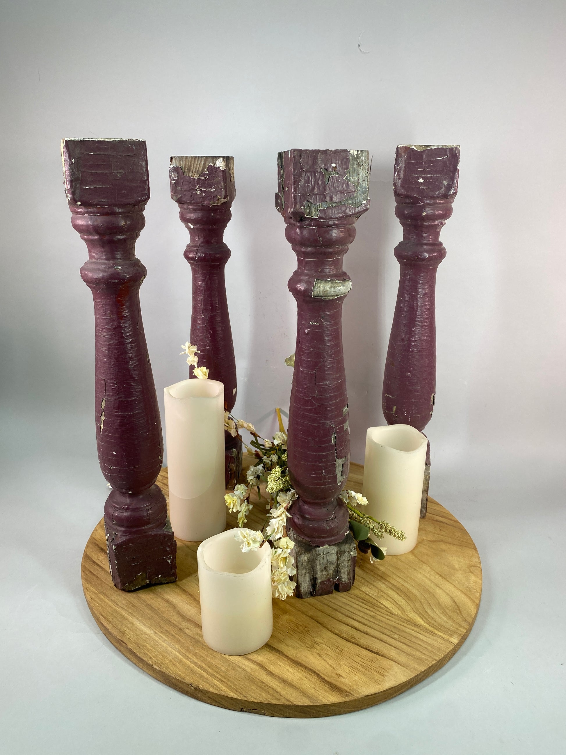 Balusters - 4 Vintage Burgundy Wood Balusters, Reclaimed Spindles, Architectural Salvage, L by The Old Grainery (Architect...