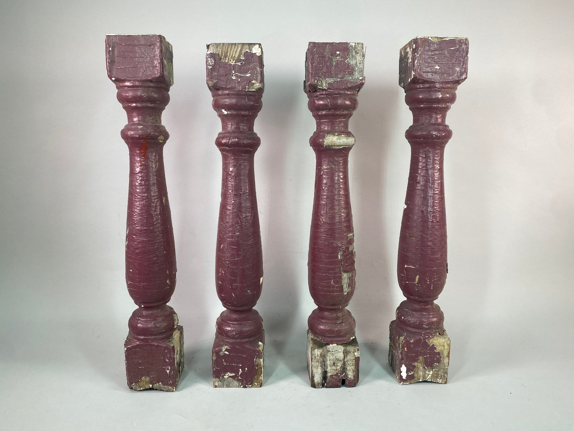 Balusters - 4 Vintage Burgundy Wood Balusters, Reclaimed Spindles, Architectural Salvage, L by The Old Grainery (Architect...