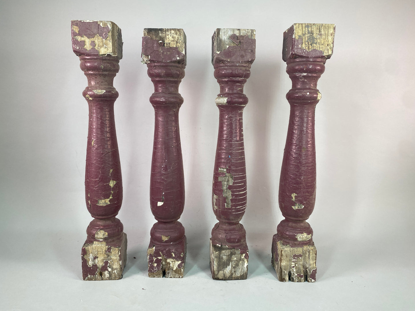 Balusters - 4 Vintage Burgundy Wood Balusters, Reclaimed Spindles, Architectural Salvage, L by The Old Grainery (Architect...
