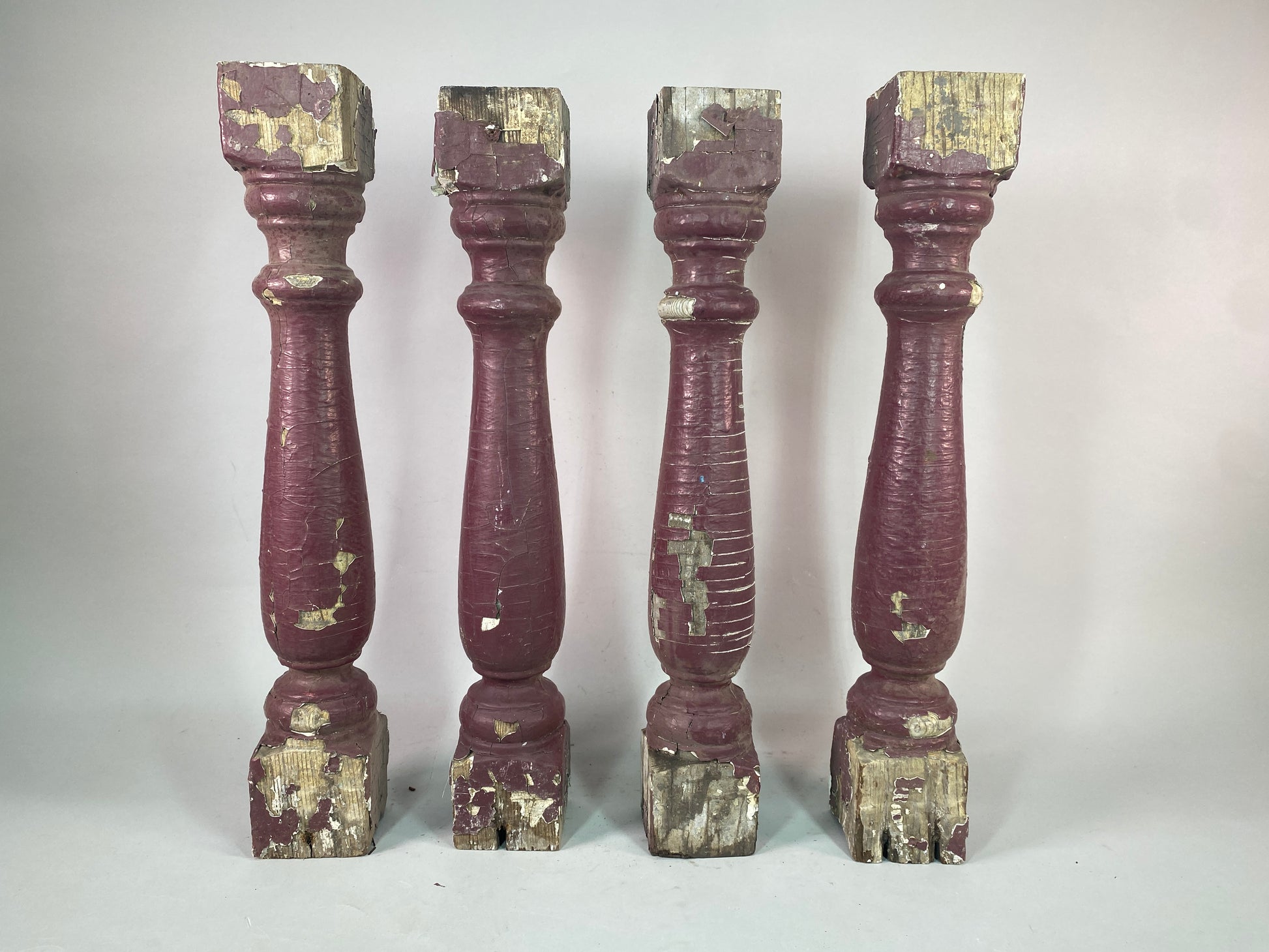 Balusters - 4 Vintage Burgundy Wood Balusters, Reclaimed Spindles, Architectural Salvage, L by The Old Grainery (Architect...