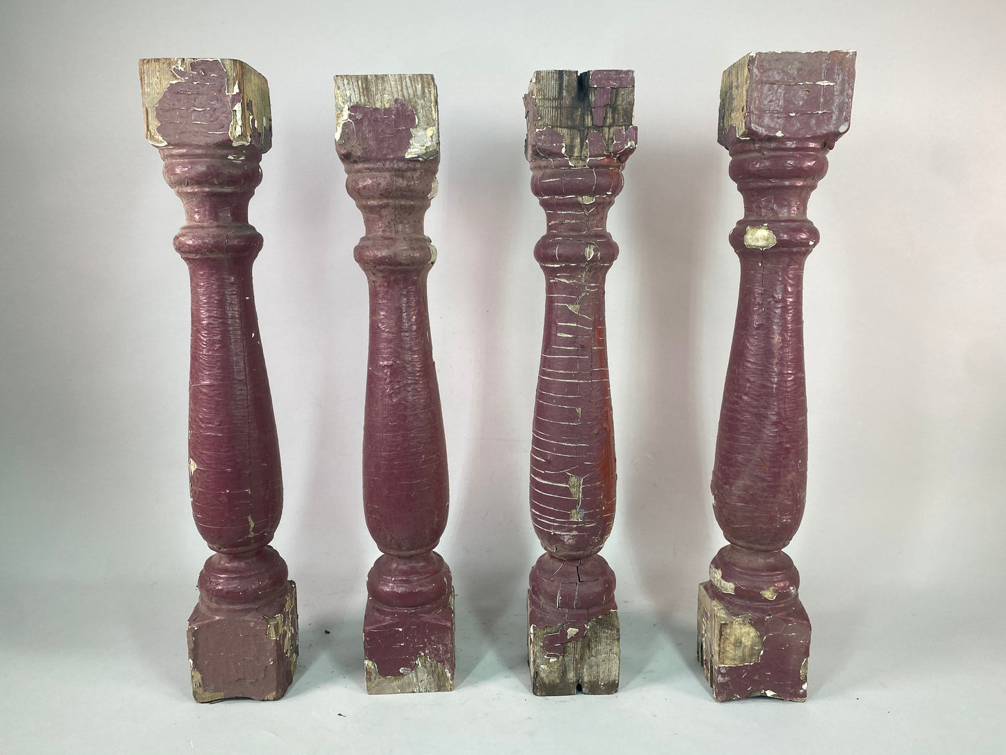 Balusters - 4 Vintage Burgundy Wood Balusters, Reclaimed Spindles, Architectural Salvage, L by The Old Grainery (Architect...