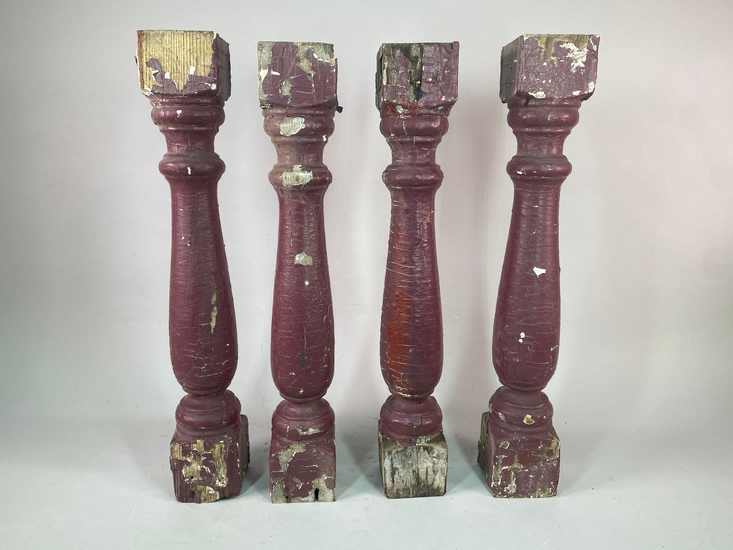 Balusters - 4 Vintage Burgundy Wood Balusters, Reclaimed Spindles, Architectural Salvage, L by The Old Grainery (Architect...