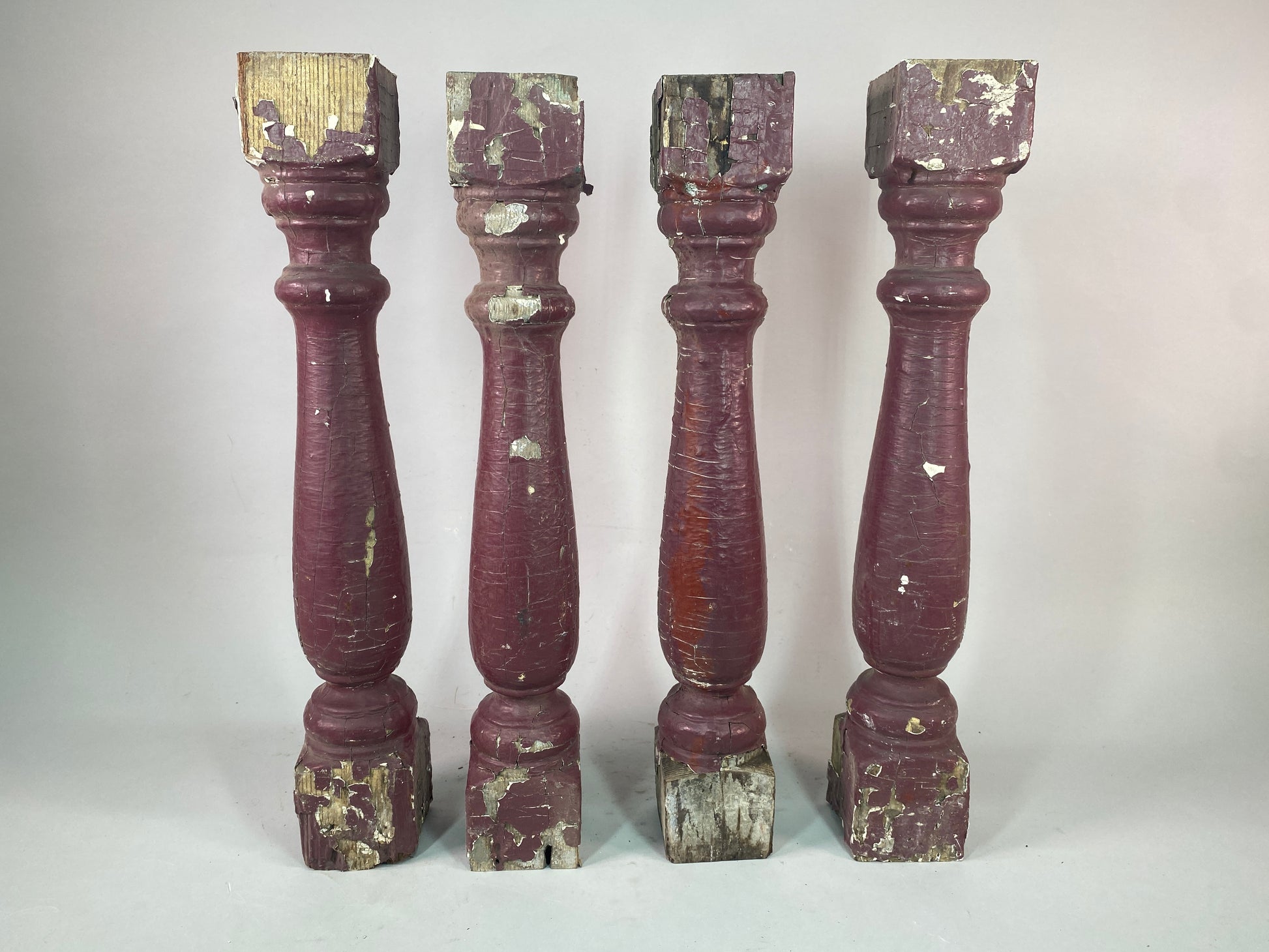 Balusters - 4 Vintage Burgundy Wood Balusters, Reclaimed Spindles, Architectural Salvage, L by The Old Grainery (Architect...
