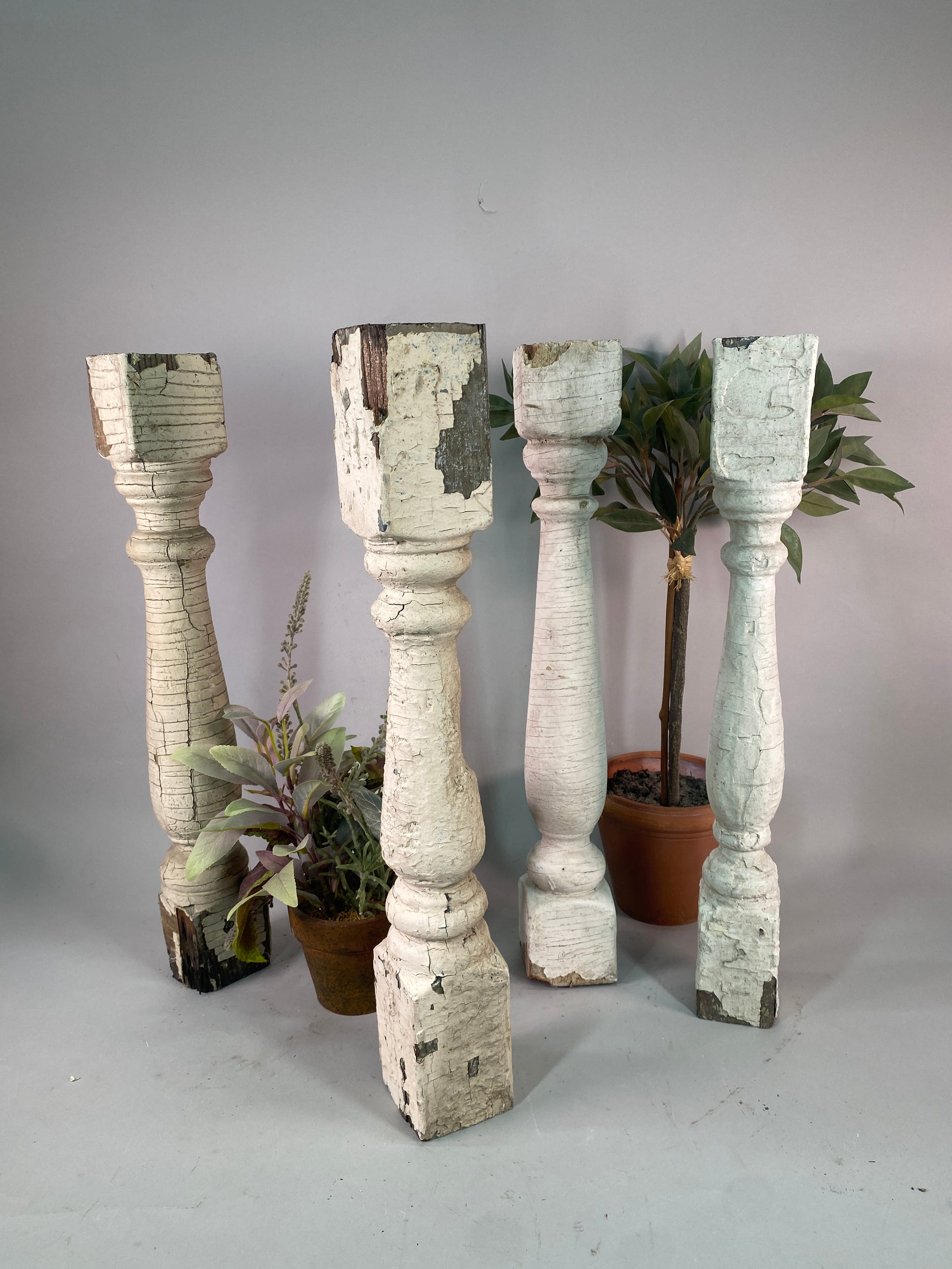 Balusters - 4 White Wood Balusters Reclaimed Spindles Porch Post House Trim, A31A by The Old Grainery (baluster, chippy pa...