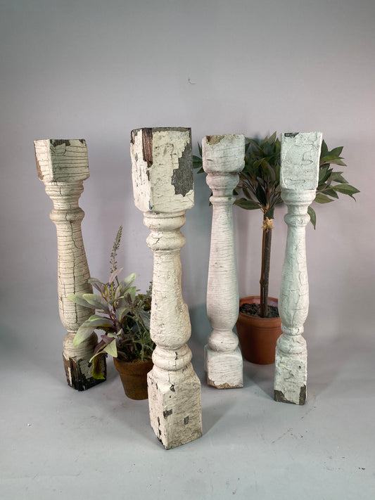 Balusters - 4 White Wood Balusters Reclaimed Spindles Porch Post House Trim, A31A by The Old Grainery (baluster, chippy pa...