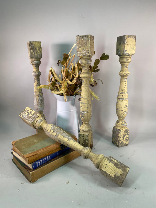 Balusters - 4 Vintage Yellow Wood Balusters, Reclaimed Spindles, Architectural Salvage, A27 by The Old Grainery (Decorativ...