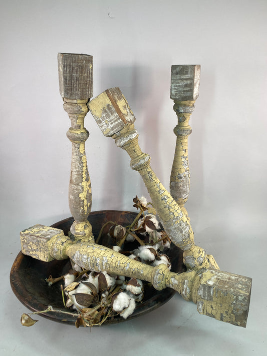 Balusters - 4 Vintage Yellow Wood Balusters, Reclaimed Spindles, Architectural Salvage, A28 by The Old Grainery (art and c...