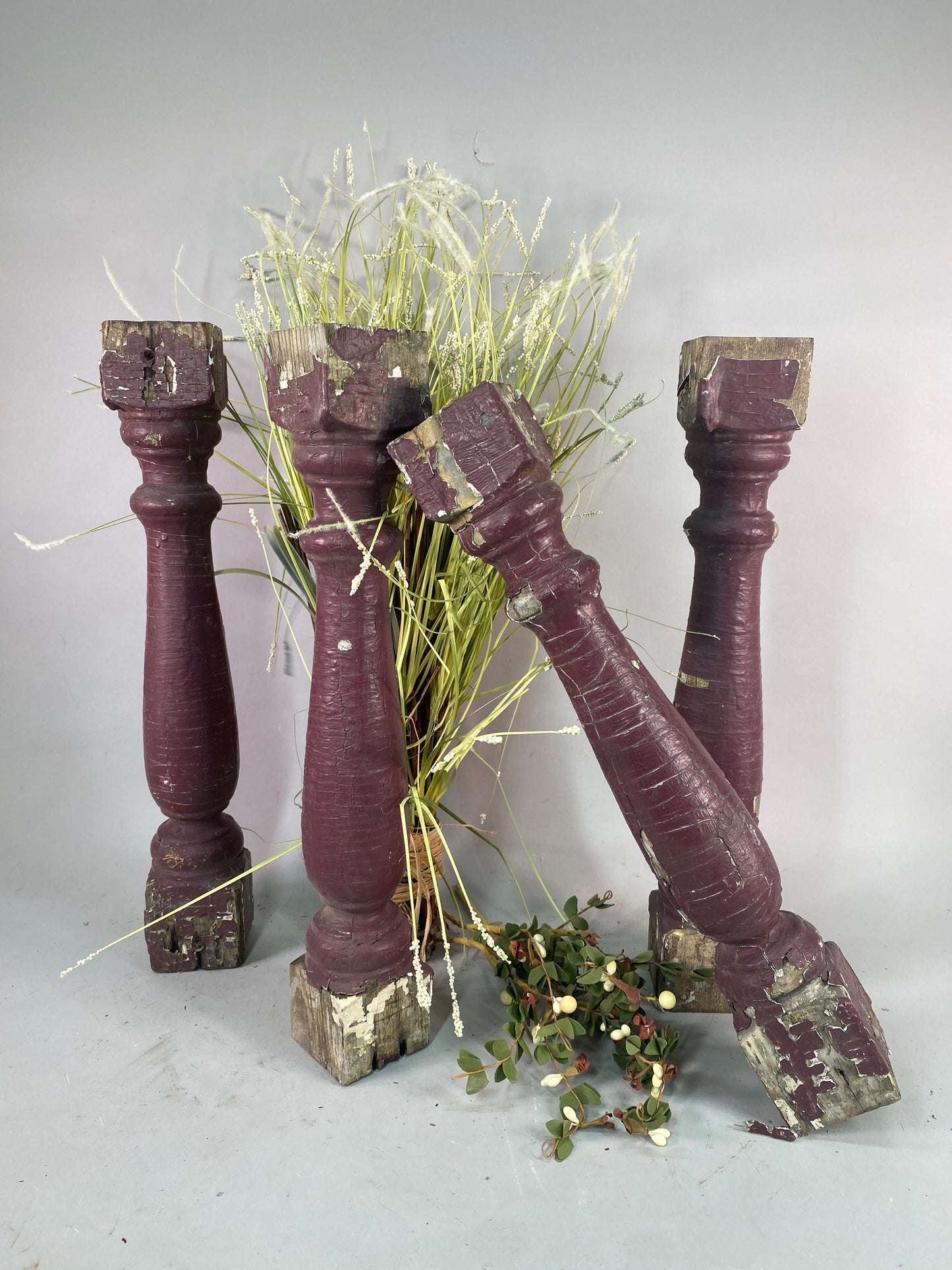 Balusters - 4 Vintage Burgundy Wood Balusters, Reclaimed Spindles, Architectural Salvage, M by The Old Grainery (Architect...