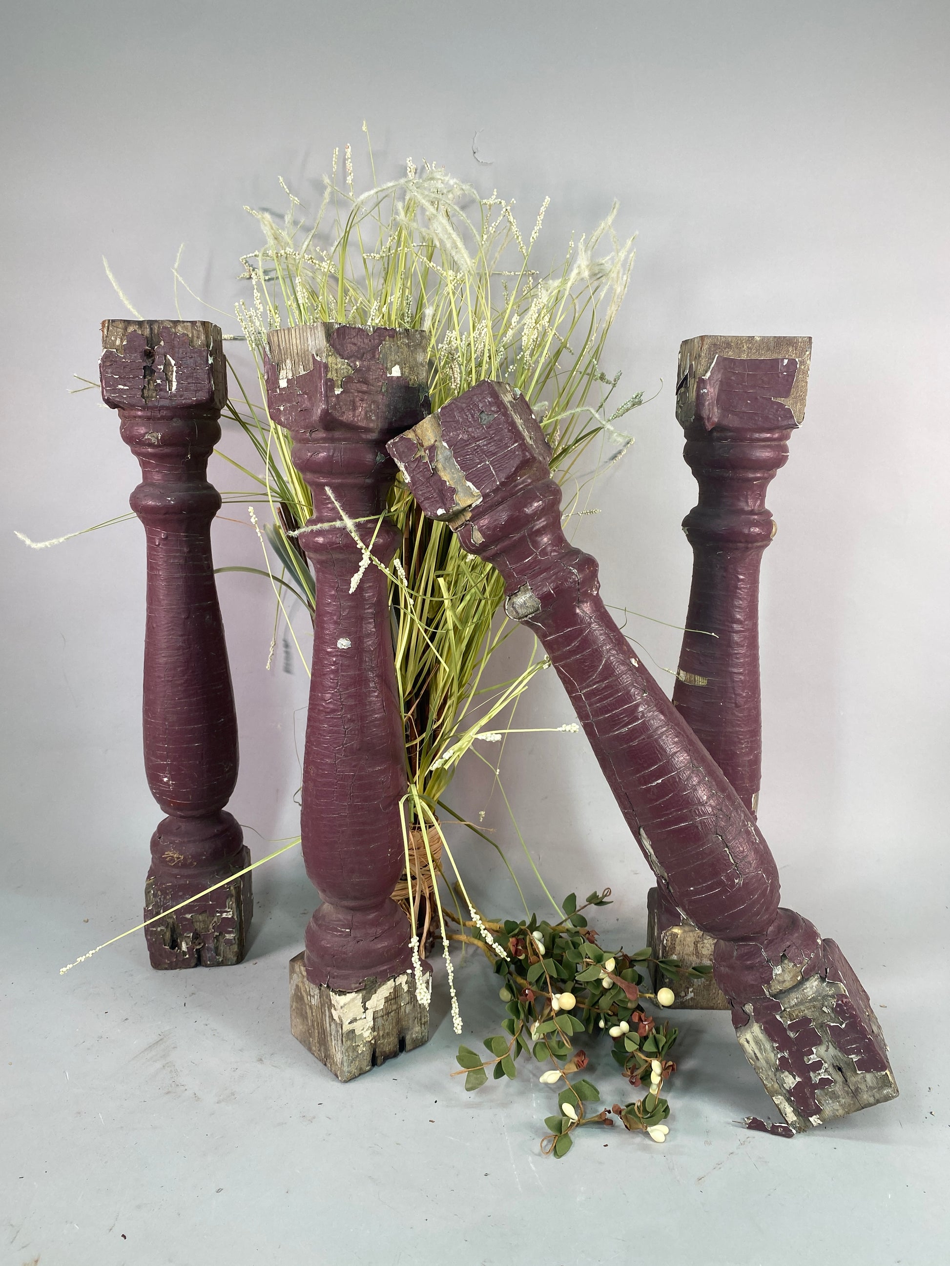 Balusters - 4 Vintage Burgundy Wood Balusters, Reclaimed Spindles, Architectural Salvage, M by The Old Grainery (Architect...