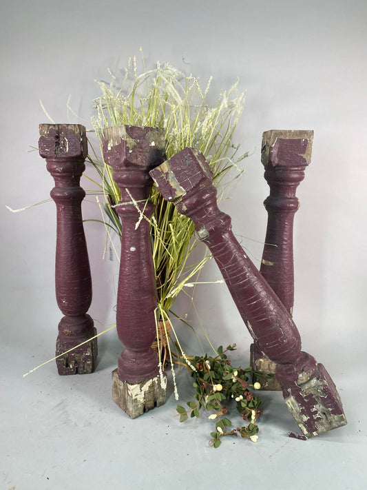 Balusters - 4 Vintage Burgundy Wood Balusters, Reclaimed Spindles, Architectural Salvage, M by The Old Grainery (Architect...