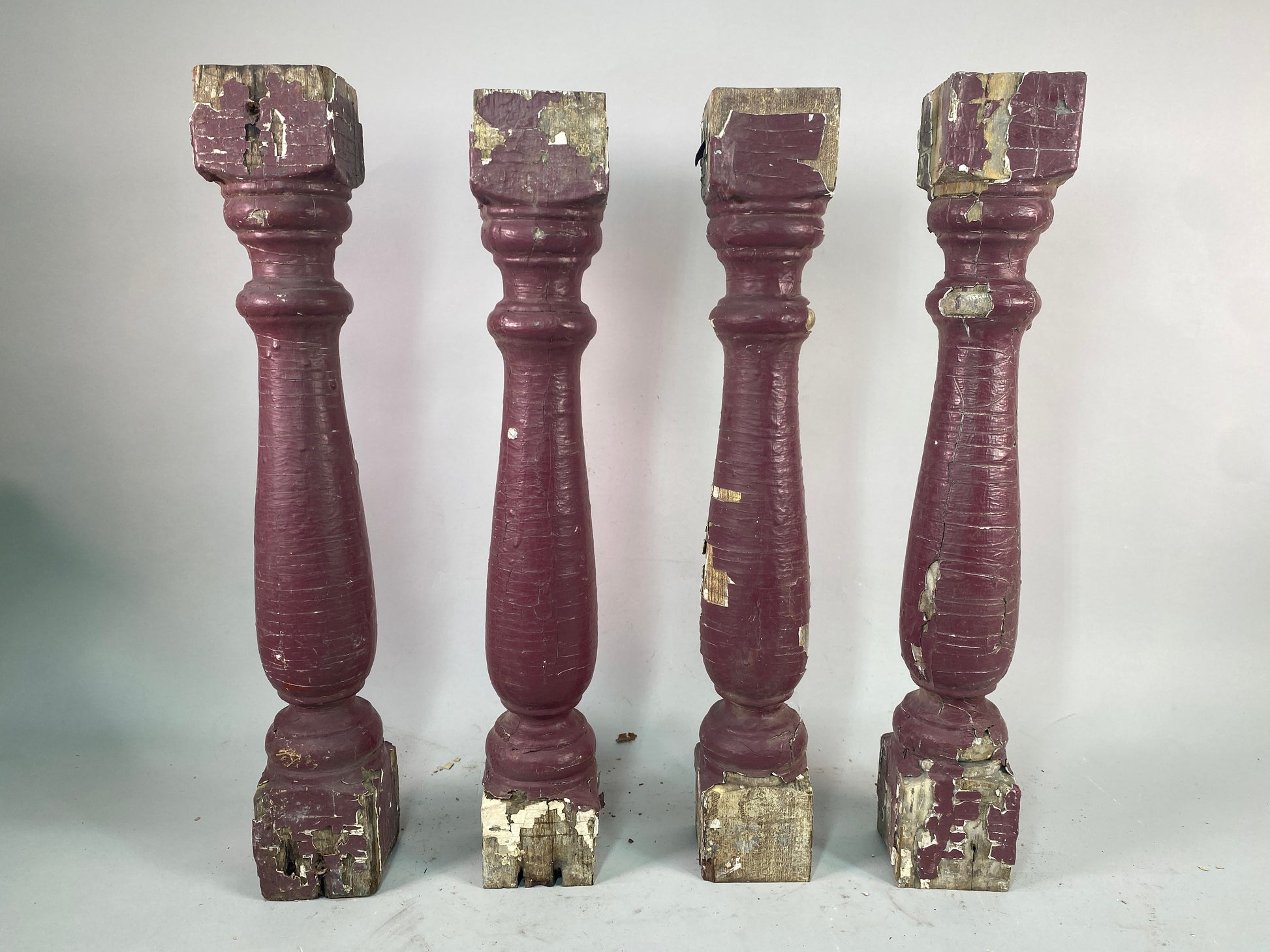 Balusters - 4 Vintage Burgundy Wood Balusters, Reclaimed Spindles, Architectural Salvage, M by The Old Grainery (Architect...