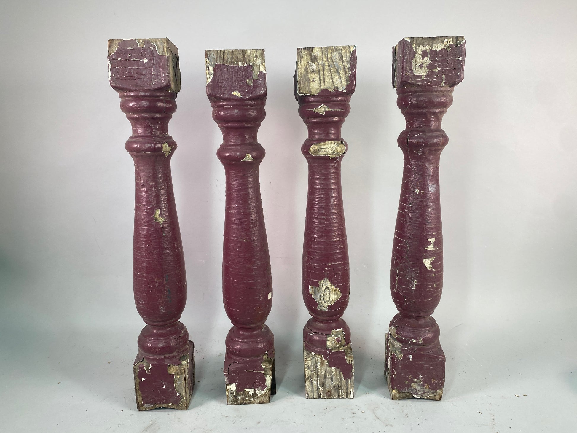Balusters - 4 Vintage Burgundy Wood Balusters, Reclaimed Spindles, Architectural Salvage, M by The Old Grainery (Architect...