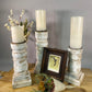 Home Goods - Set 3 White Wooden Pillar Candlestick Holders, Mantel Decor, Table Centerpiece, by The Old Grainery (candle c...