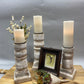 Home Goods - Set 3 White Wooden Pillar Candlestick Holders, Mantel Decor, Table Centerpiece, by The Old Grainery (candle c...