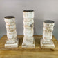 Home Goods - Set 3 White Wooden Pillar Candlestick Holders, Mantel Decor, Table Centerpiece, by The Old Grainery (candle c...