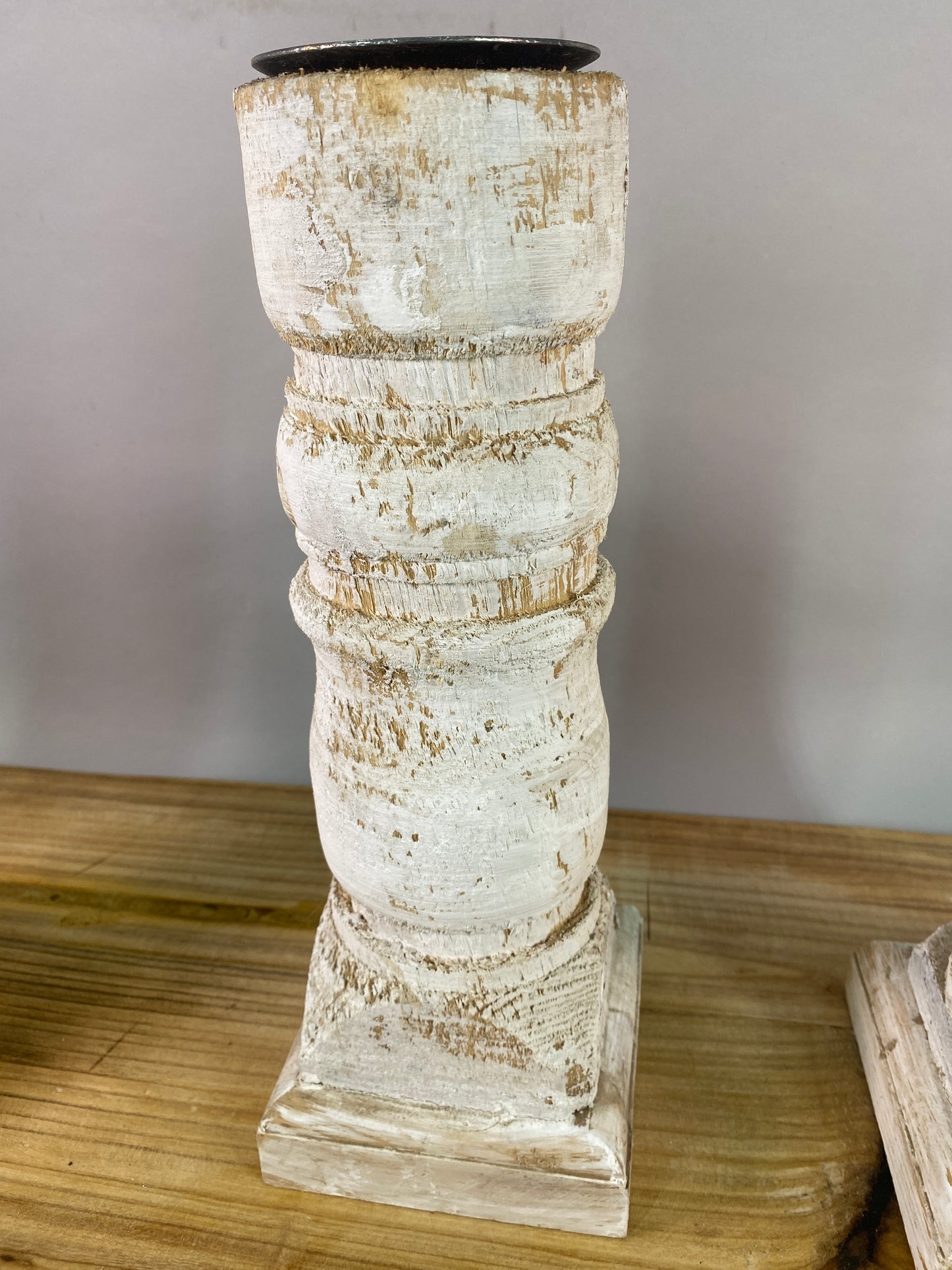 Home Goods - Set 3 White Wooden Pillar Candlestick Holders, Mantel Decor, Table Centerpiece, by The Old Grainery (candle c...
