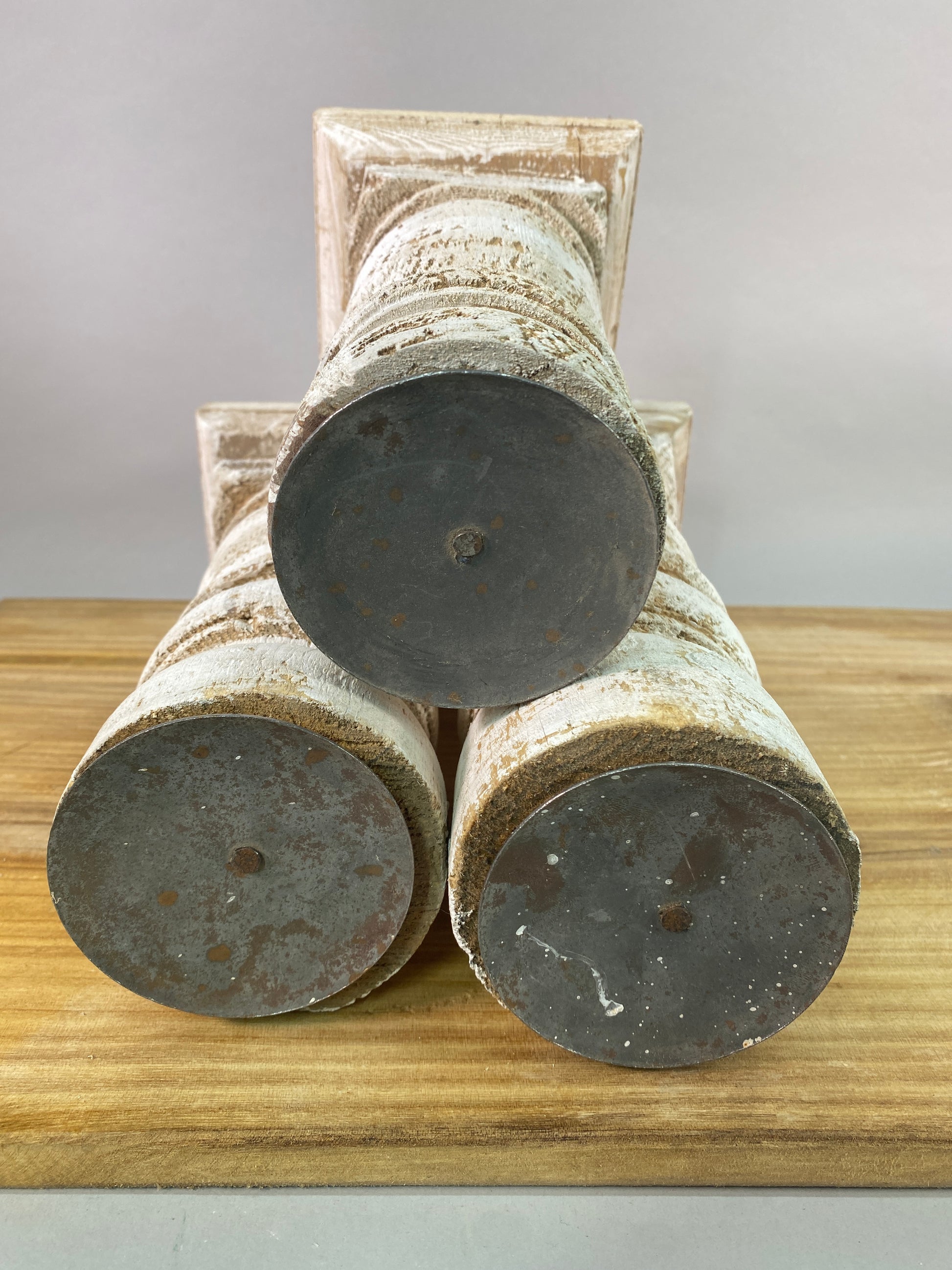 Home Goods - Set 3 White Wooden Pillar Candlestick Holders, Mantel Decor, Table Centerpiece, by The Old Grainery (candle c...