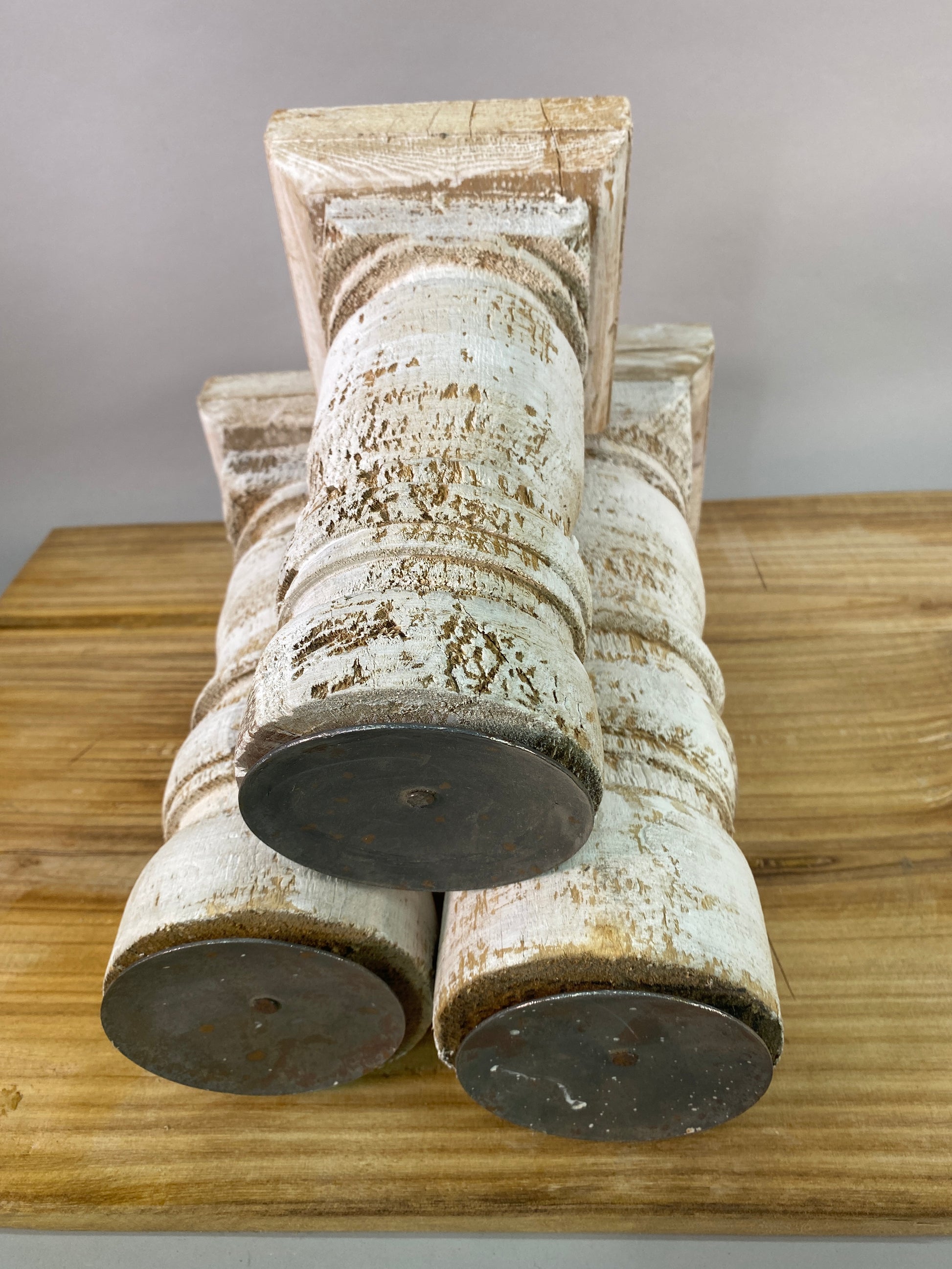 Home Goods - Set 3 White Wooden Pillar Candlestick Holders, Mantel Decor, Table Centerpiece, by The Old Grainery (candle c...