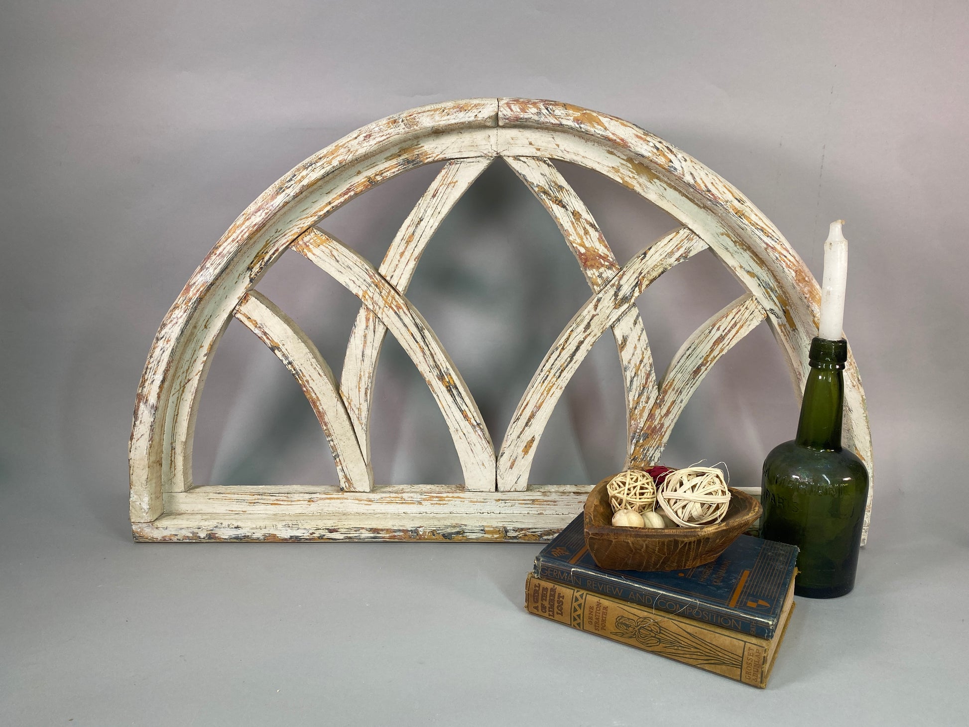 Windows - Half Arched Distressed Farmhouse Cathedral Window, Rustic White Faux Frame by The Old Grainery (cathedral, churc...