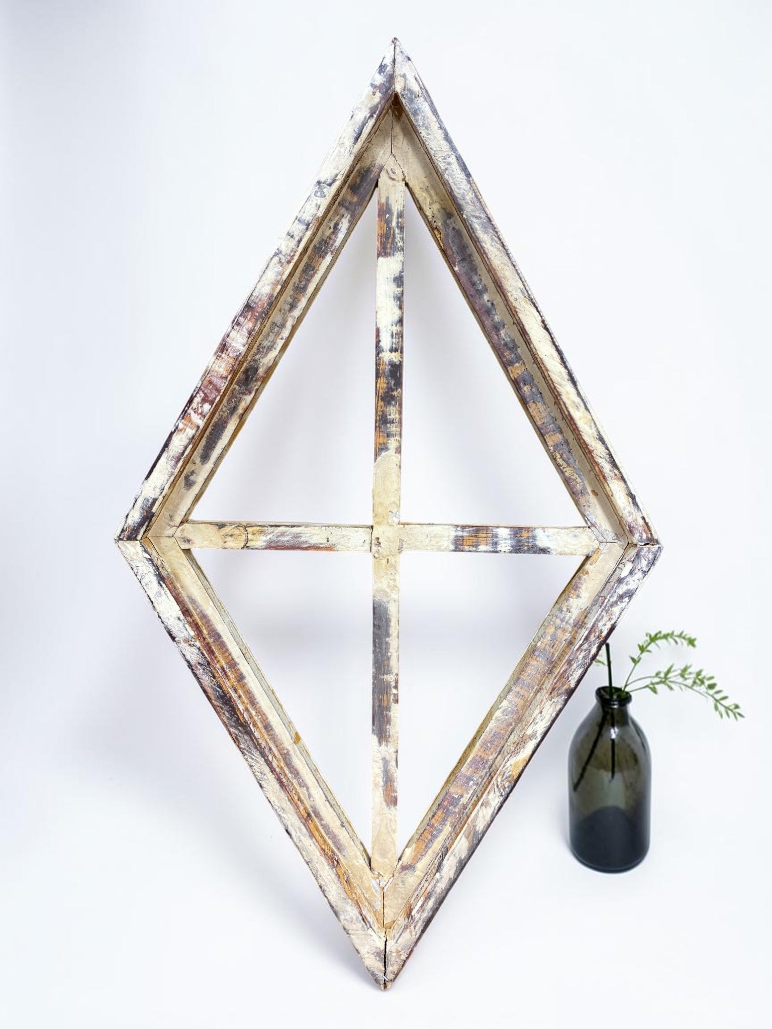 Set 3 Diamond Wood Window Frames, Distressed Farmhouse Decor, Antique Inspired