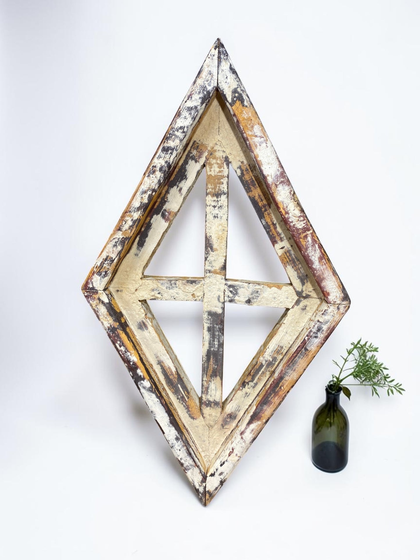 Set 3 Diamond Wood Window Frames, Distressed Farmhouse Decor, Antique Inspired