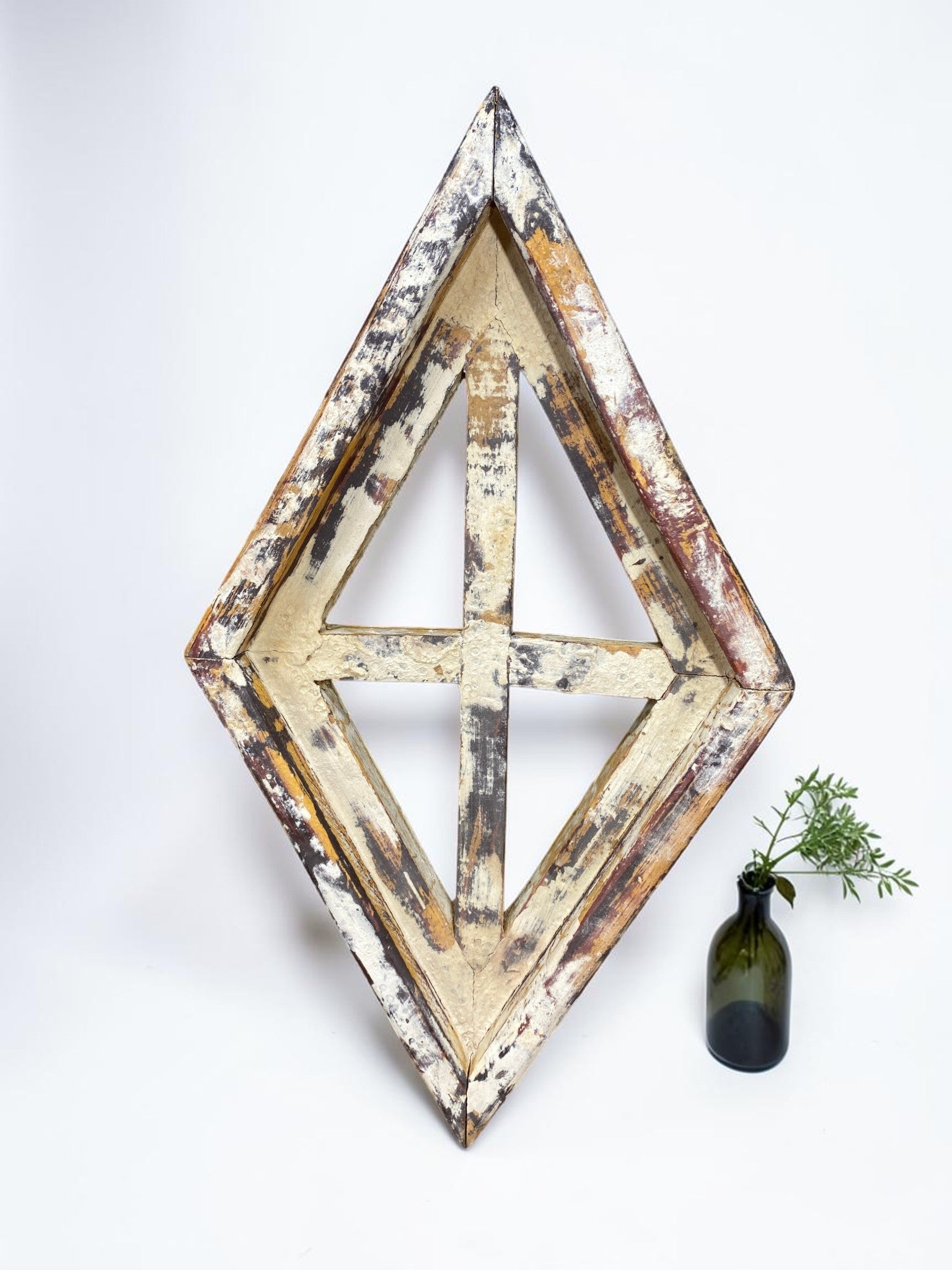 Set 3 Diamond Wood Window Frames, Distressed Farmhouse Decor, Antique Inspired